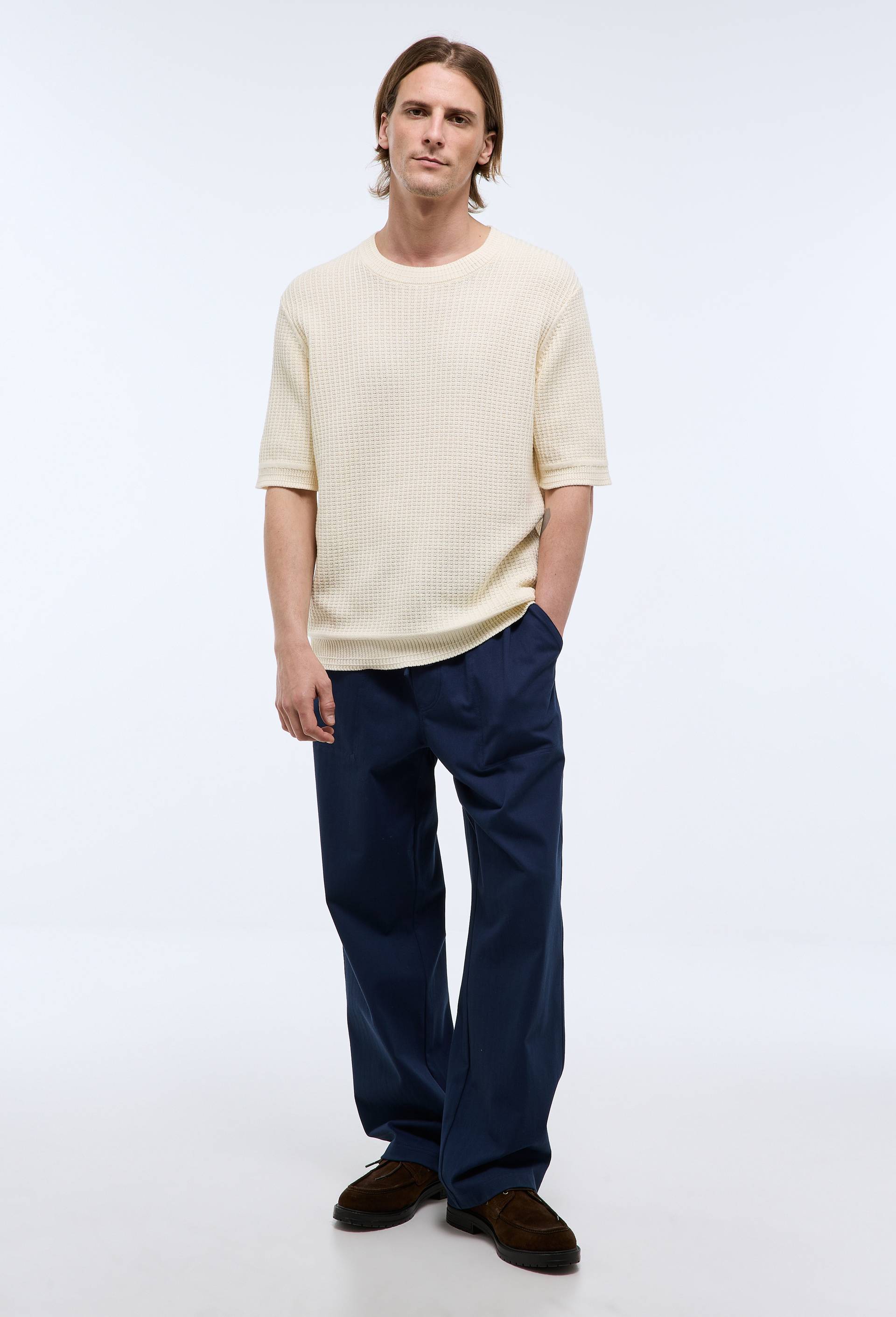 Pantalon &eacute;lastiqu&eacute; contenant du coton, Bleu fonc&eacute;, large image number 1