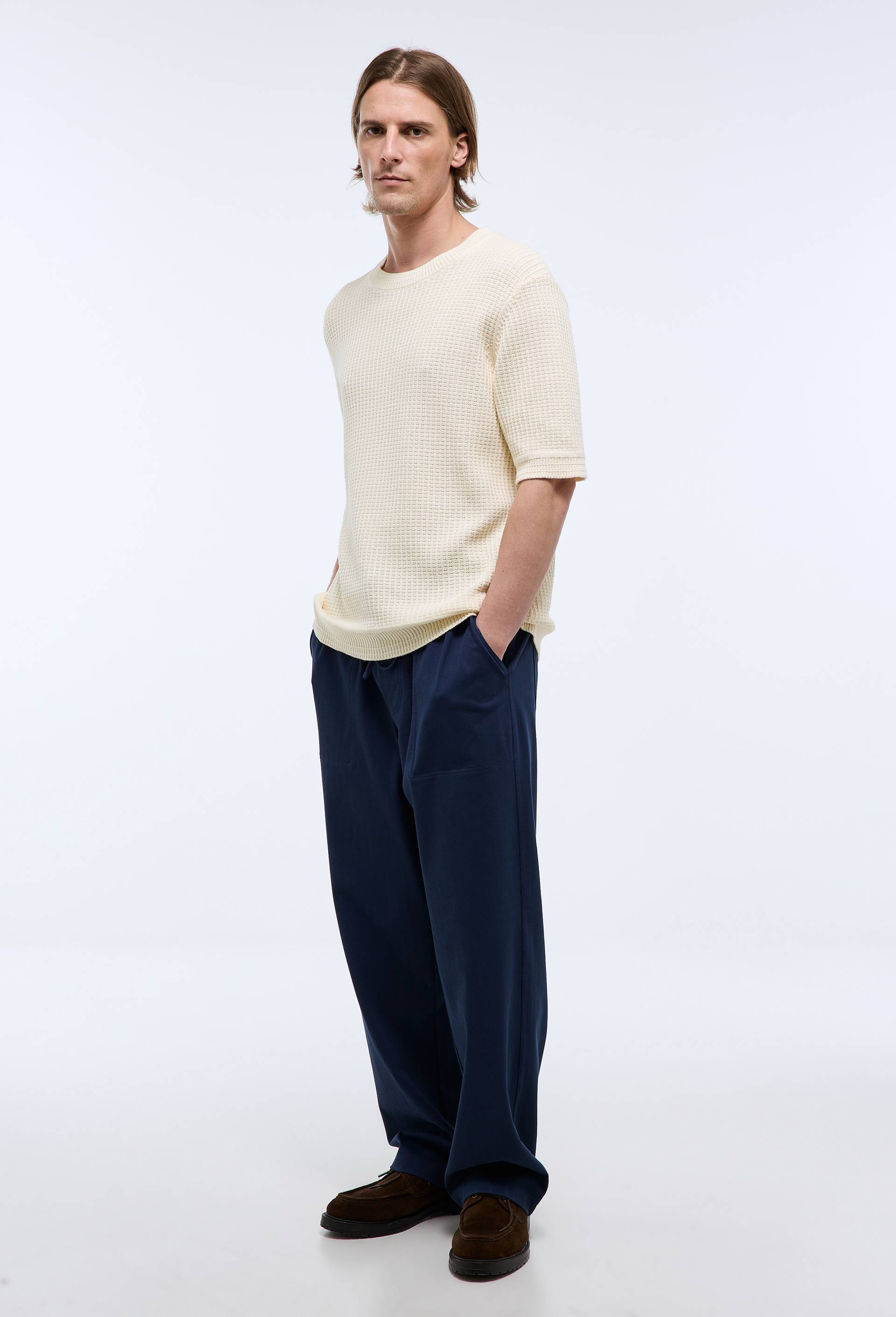 Pantalon &eacute;lastiqu&eacute; contenant du coton, Bleu fonc&eacute;, large image number 2.0