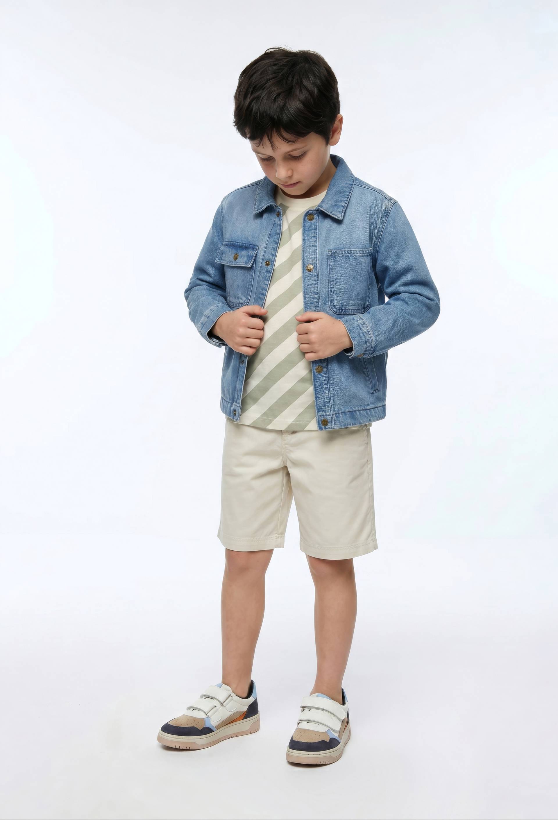 Veste col chemise en jean uni en coton, Bleu, large image number 0.0