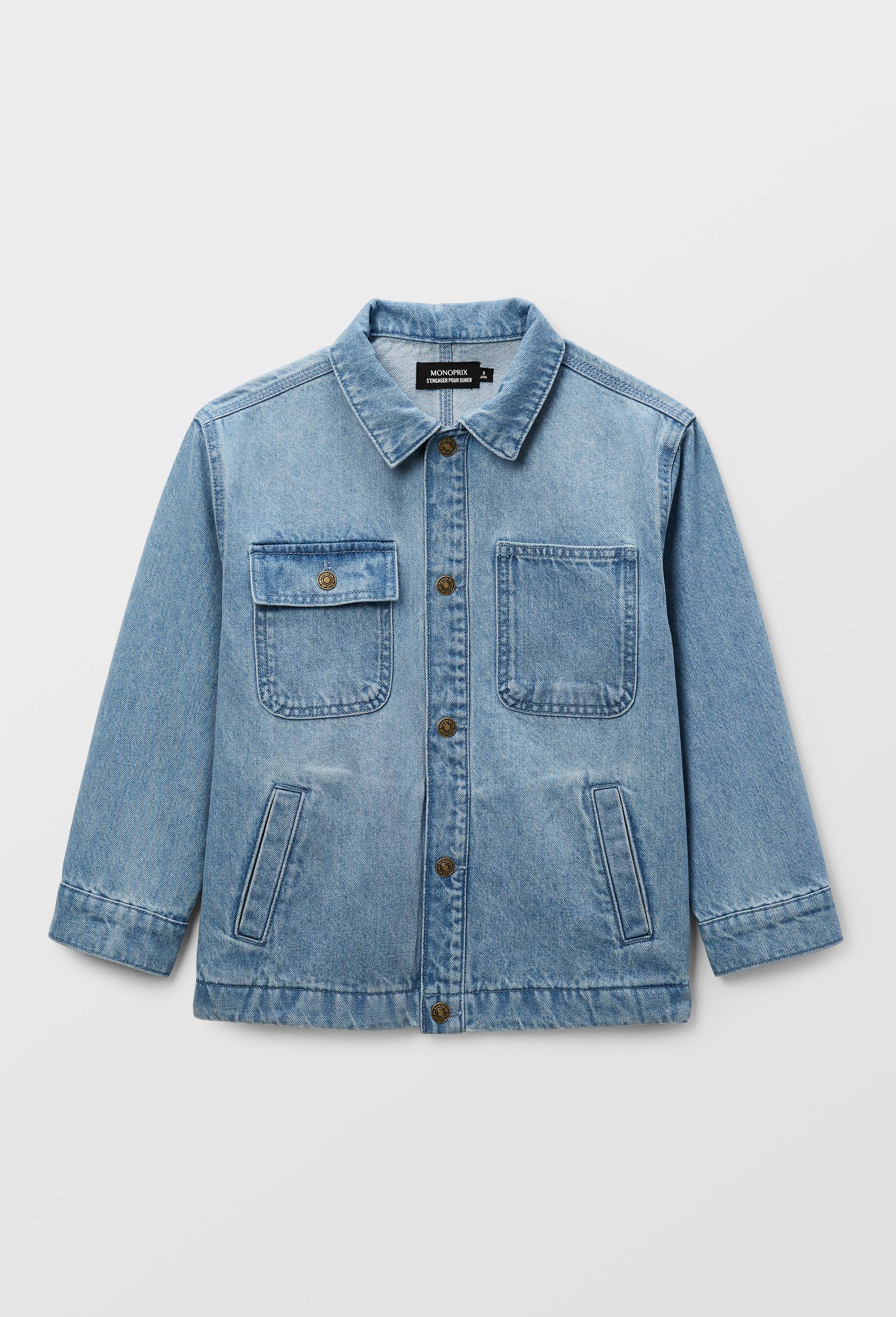 Veste col chemise en jean uni en coton, Bleu, large image number 1.0
