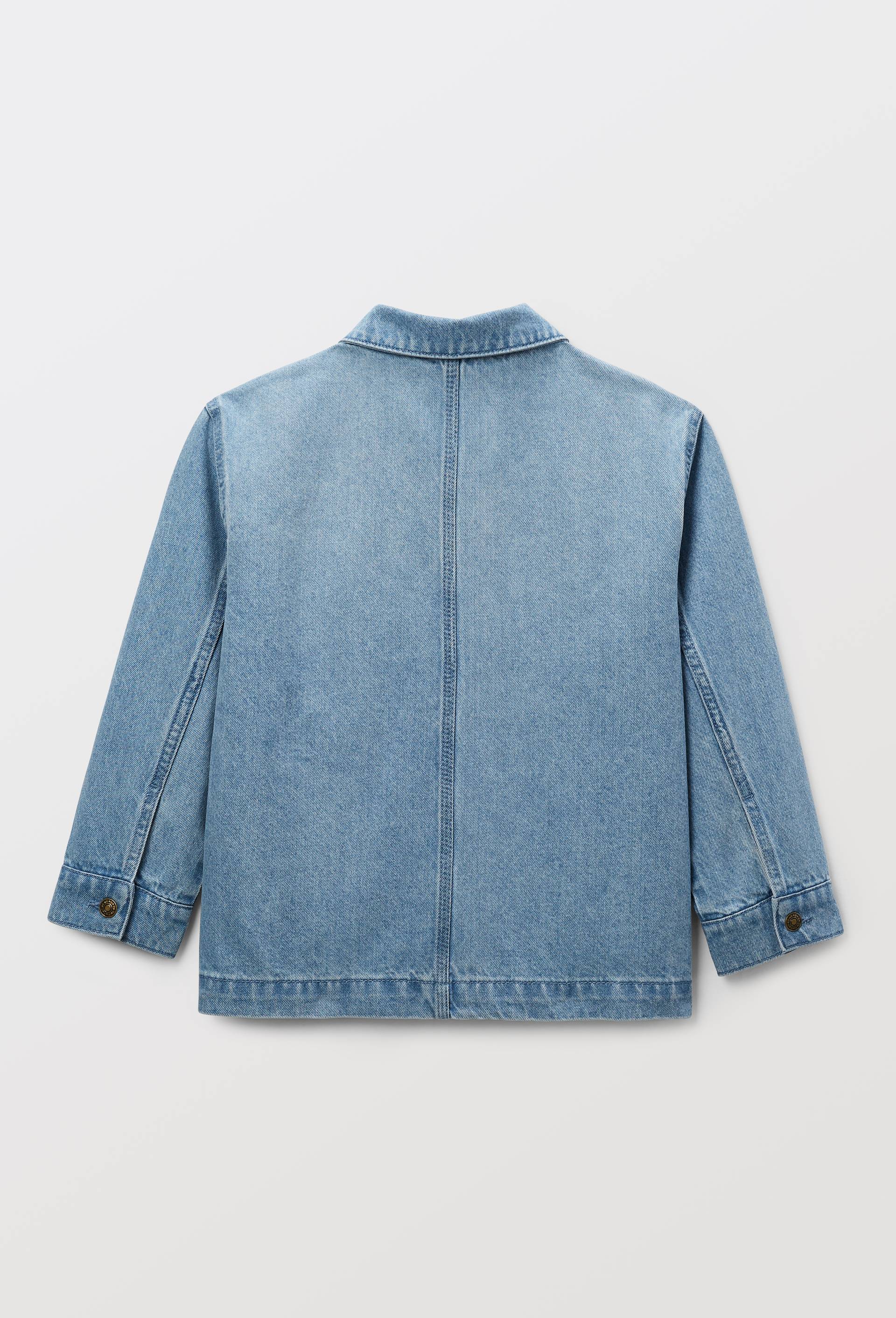 Veste col chemise en jean uni en coton, Bleu, large image number 2.0