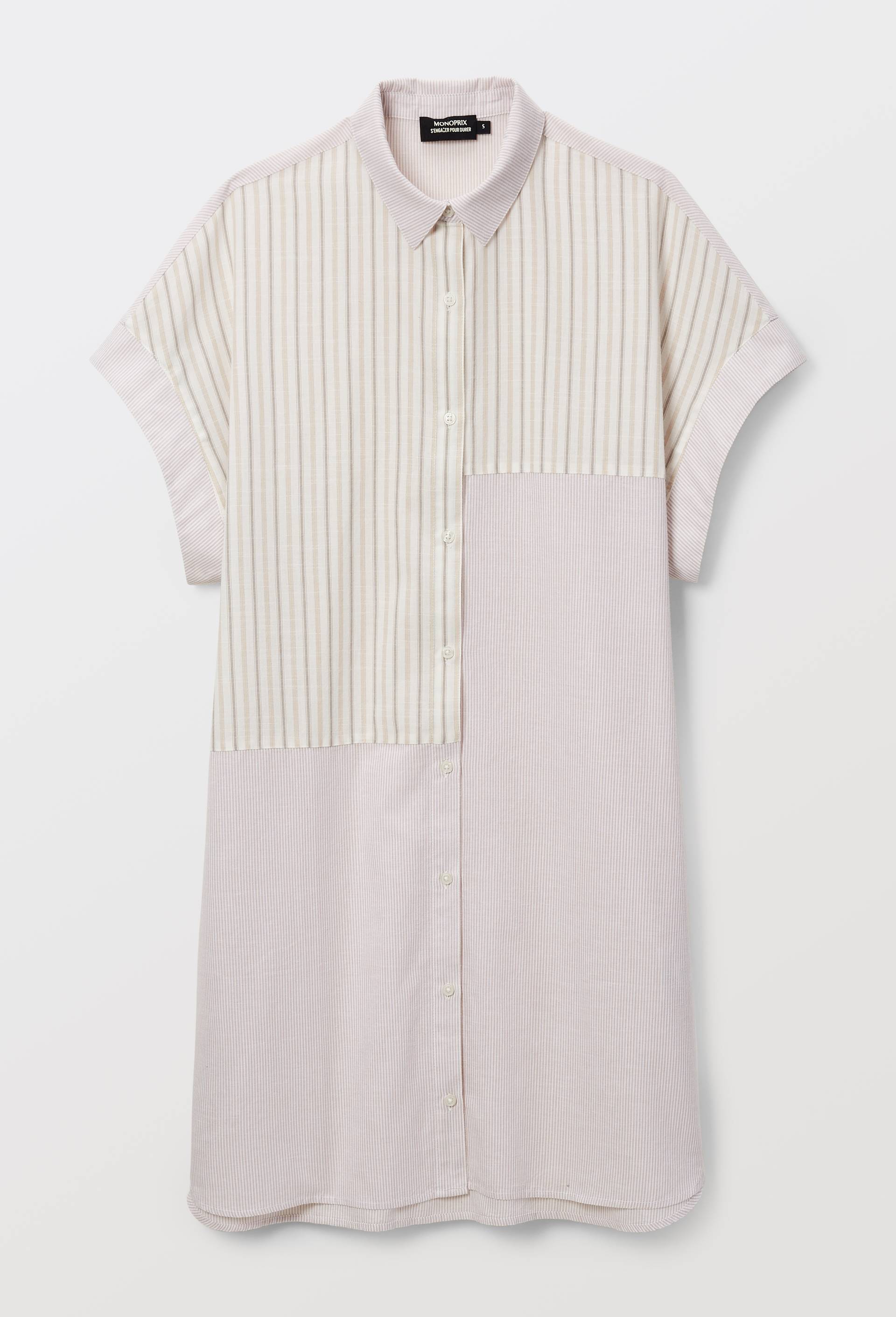 Chemise de nuit &agrave; rayures en patchwork en coton bio GOTS, Ecru, large image number 2.0