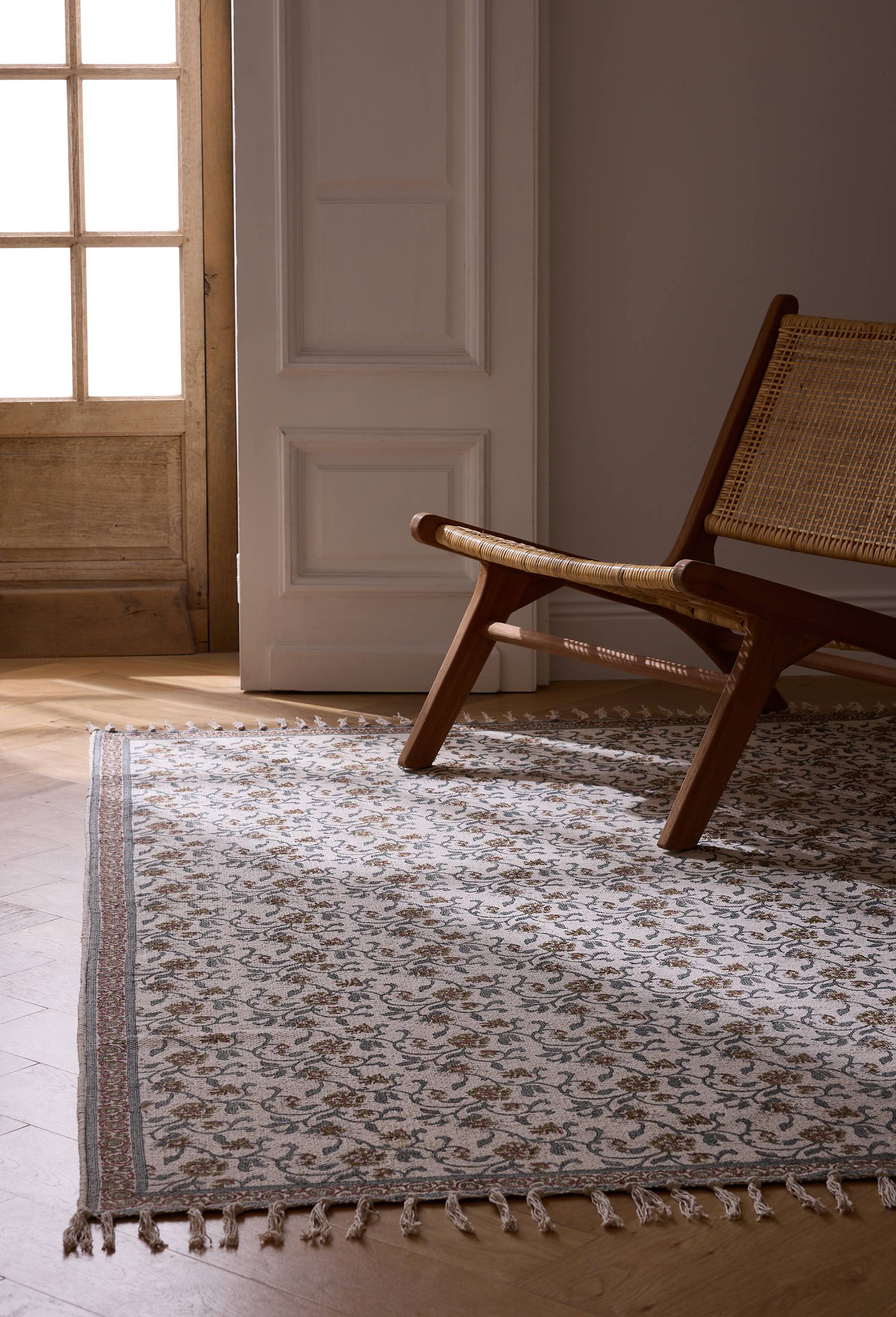 Tapis blockprint, 100% coton, Vert, large image number 0