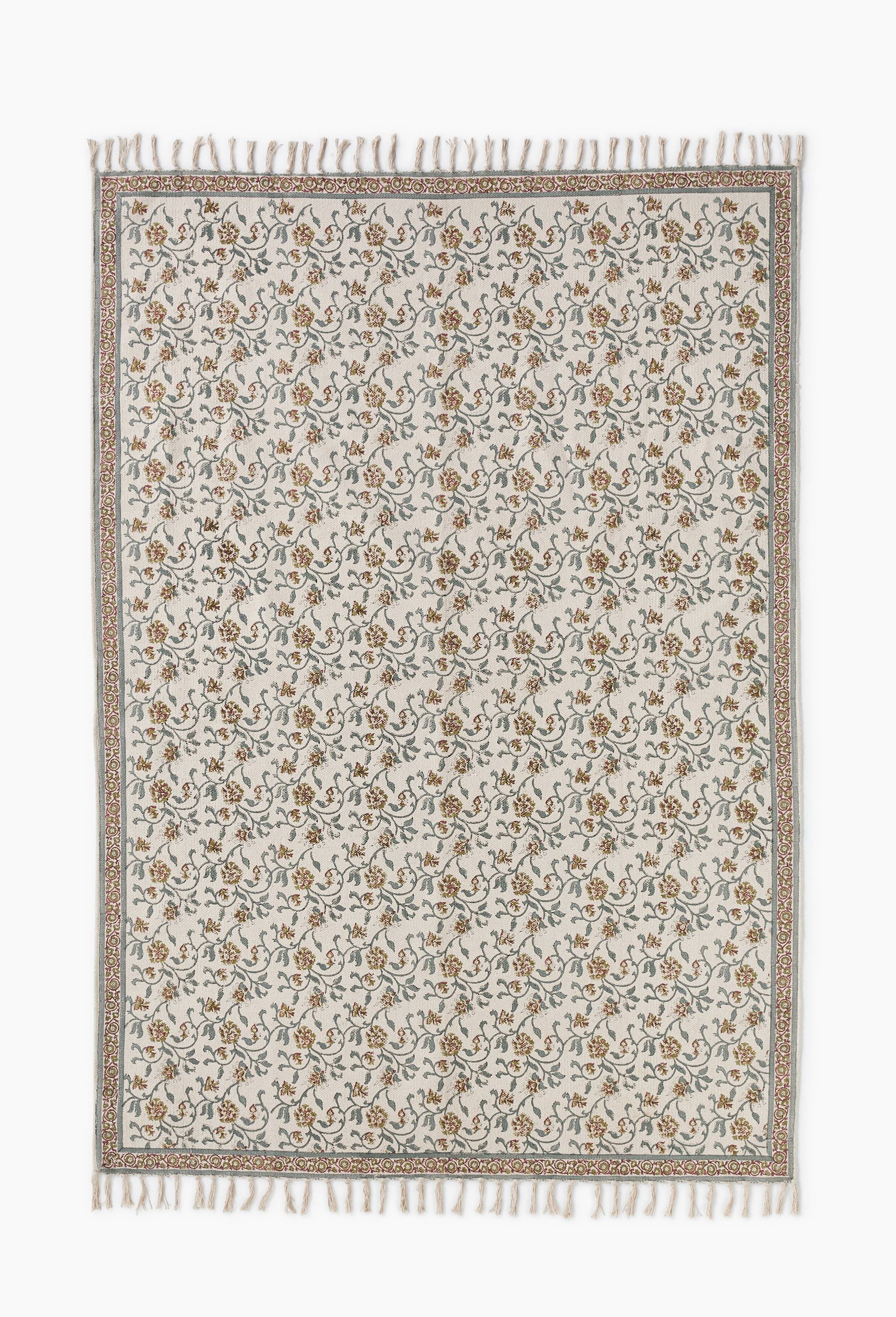 Tapis blockprint, 100% coton, Vert, large image number 1.0
