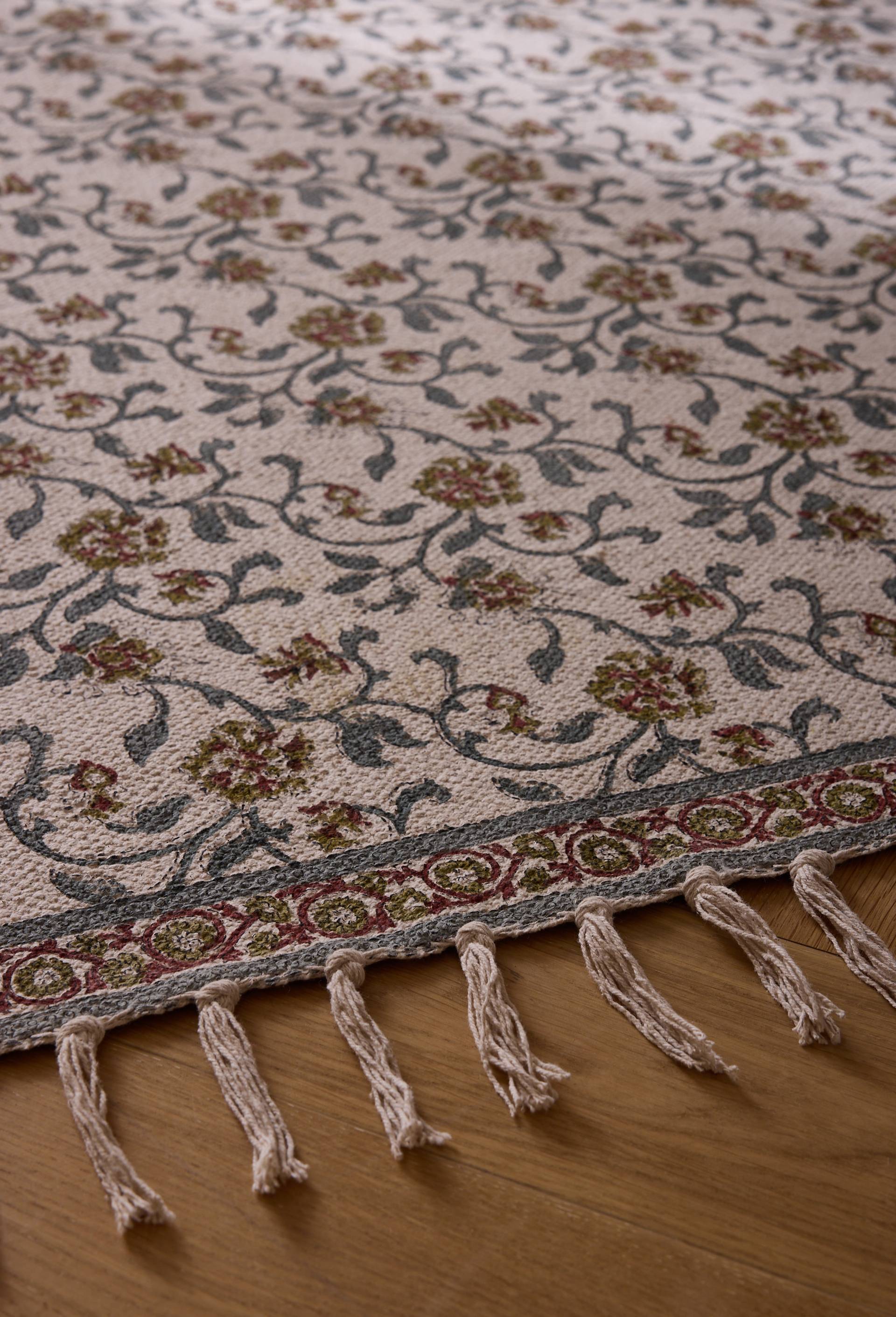 Tapis blockprint, 100% coton, Vert, large image number 3.0