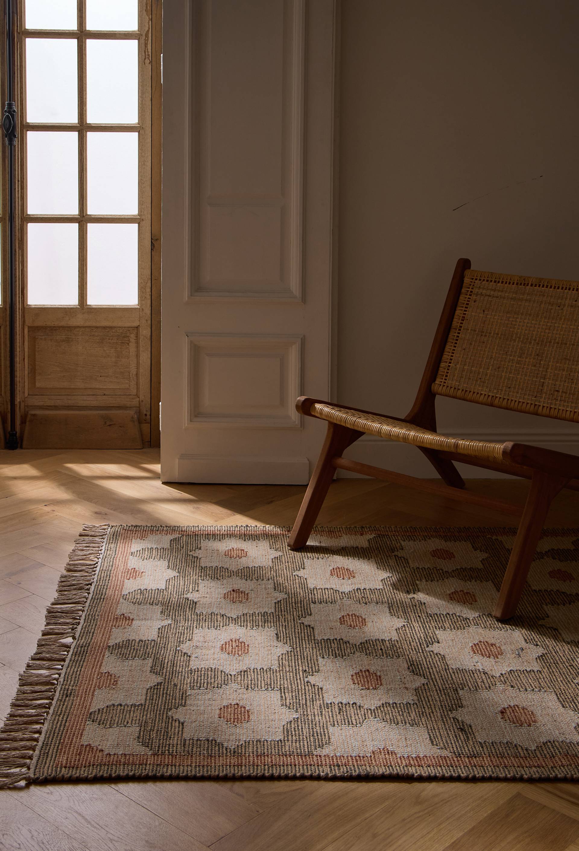 Tapis kilim, 120x180cm, 80% jute et 20% laine, Vert fonc&eacute;, large image number 0.0