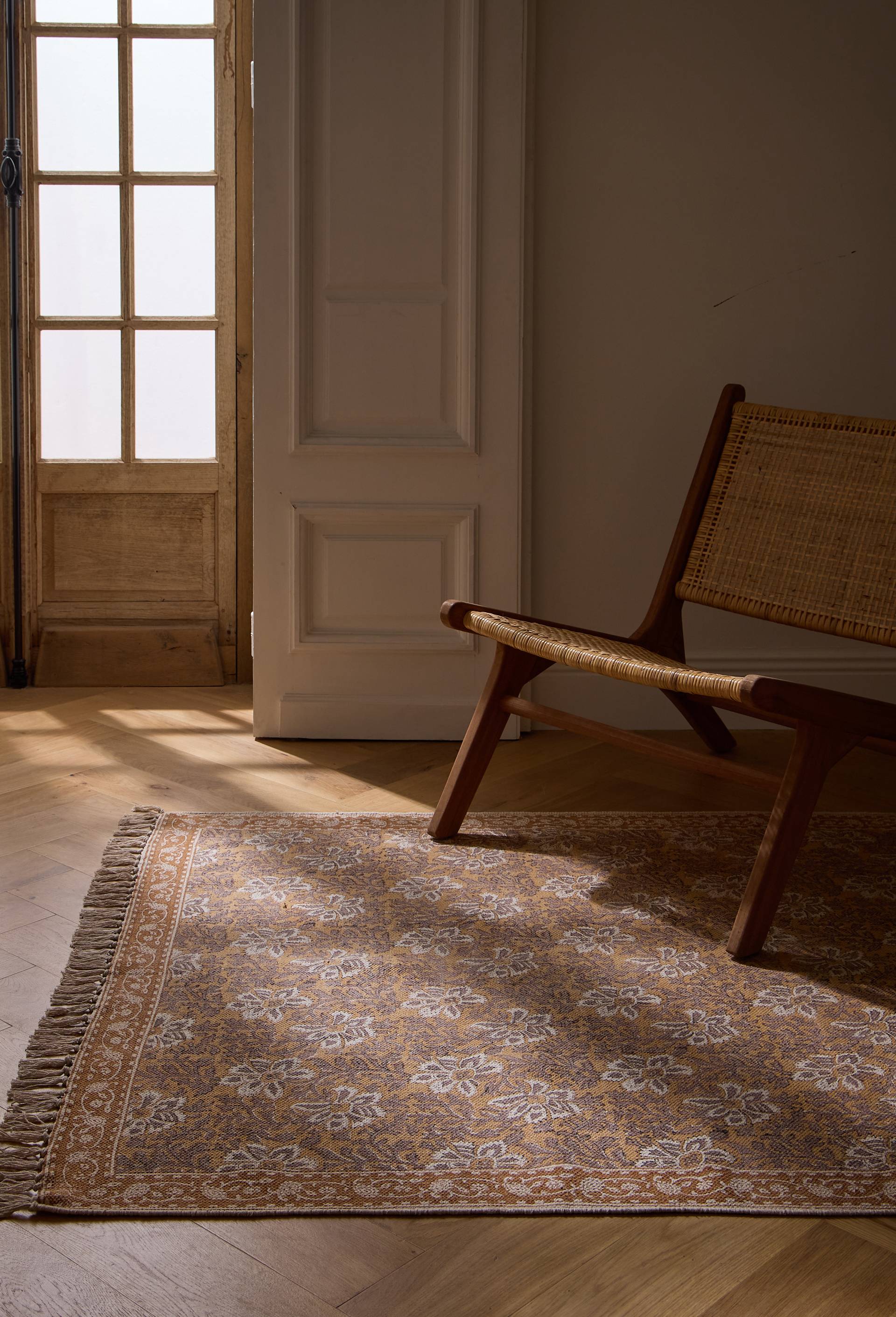 Tapis blockprint, 120x180cm, 100% coton, Brun clair, large image number 0