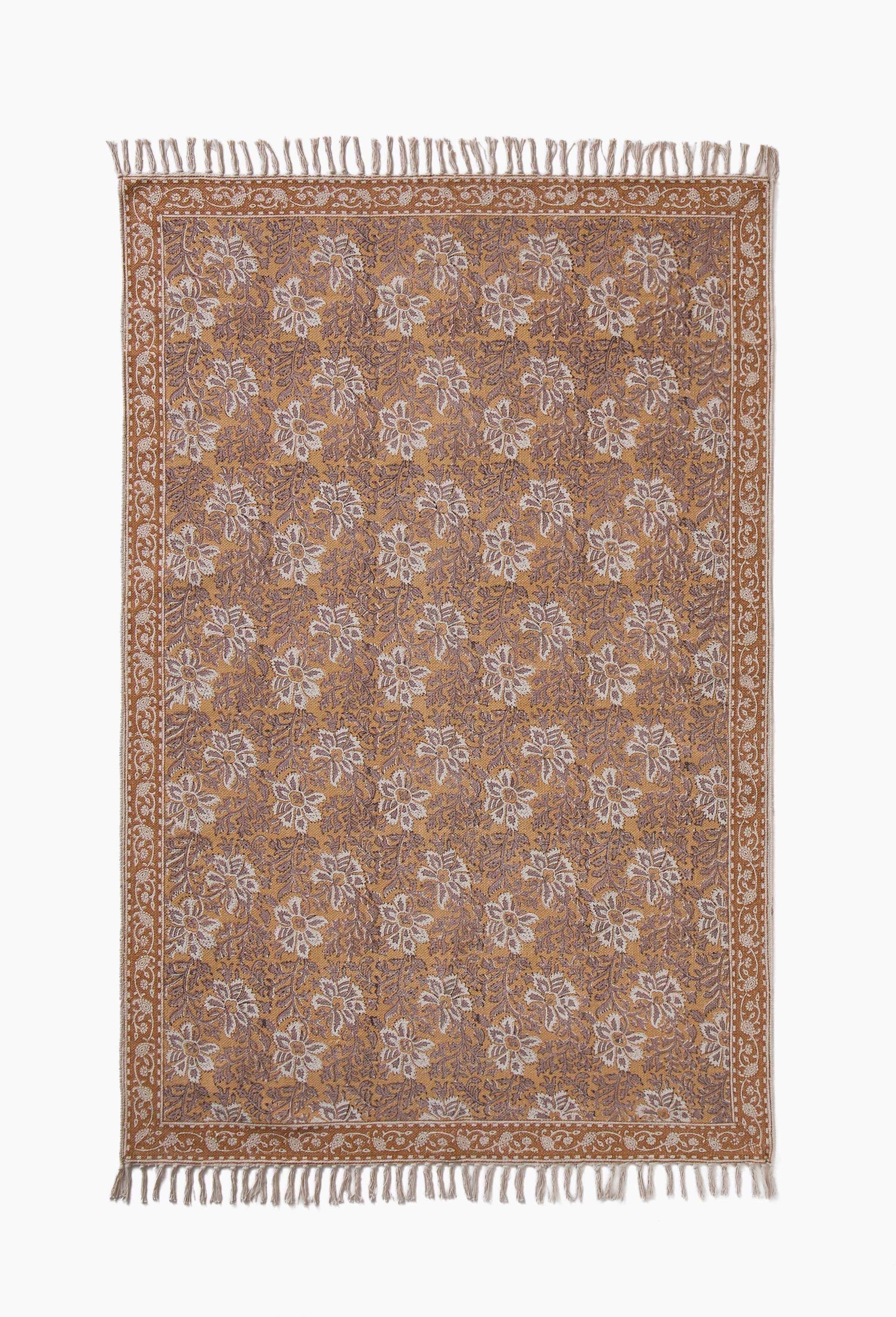 Tapis blockprint, 120x180cm, 100% coton, Brun clair, large image number 1