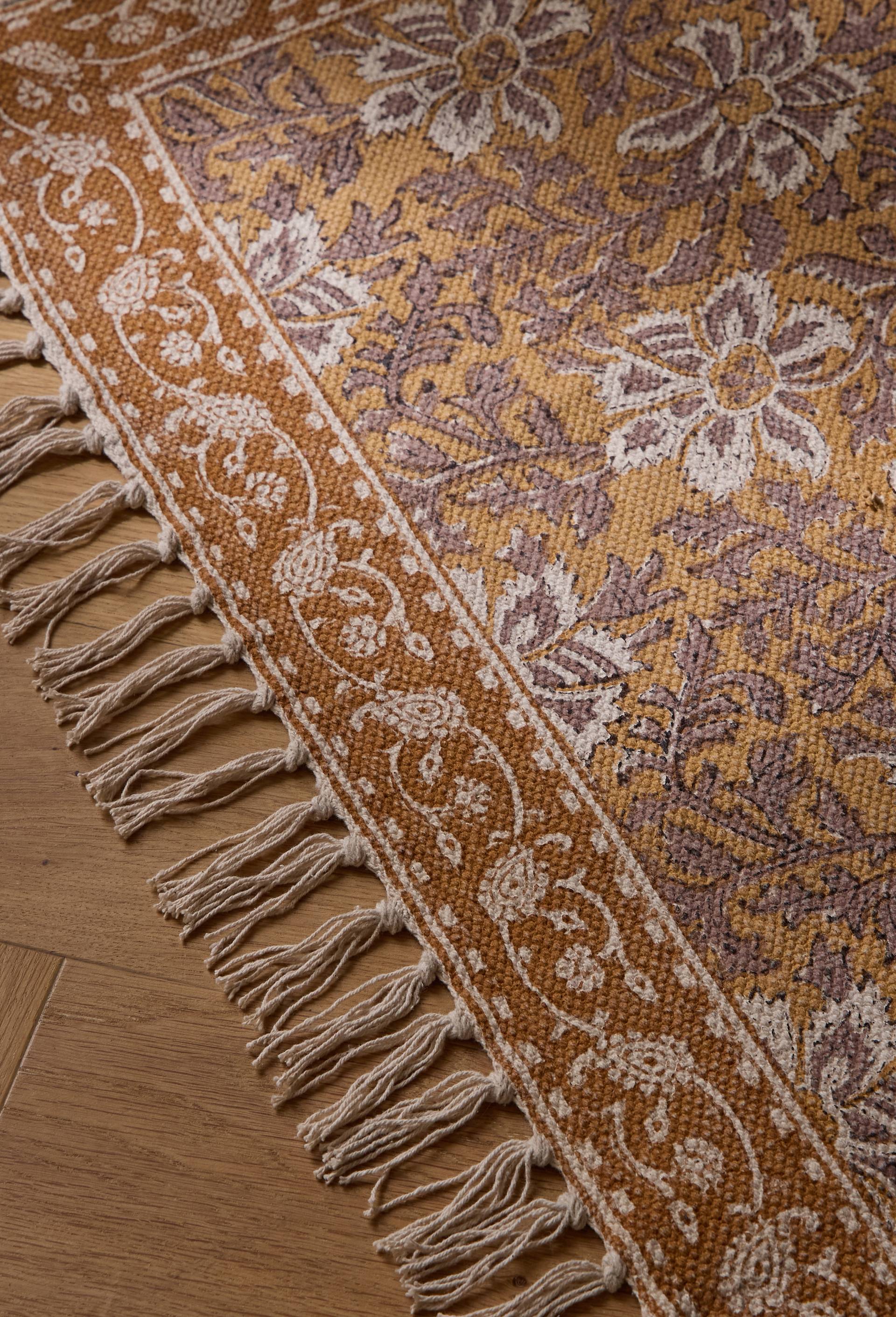 Tapis blockprint, 120x180cm, 100% coton, Brun clair, large image number 2
