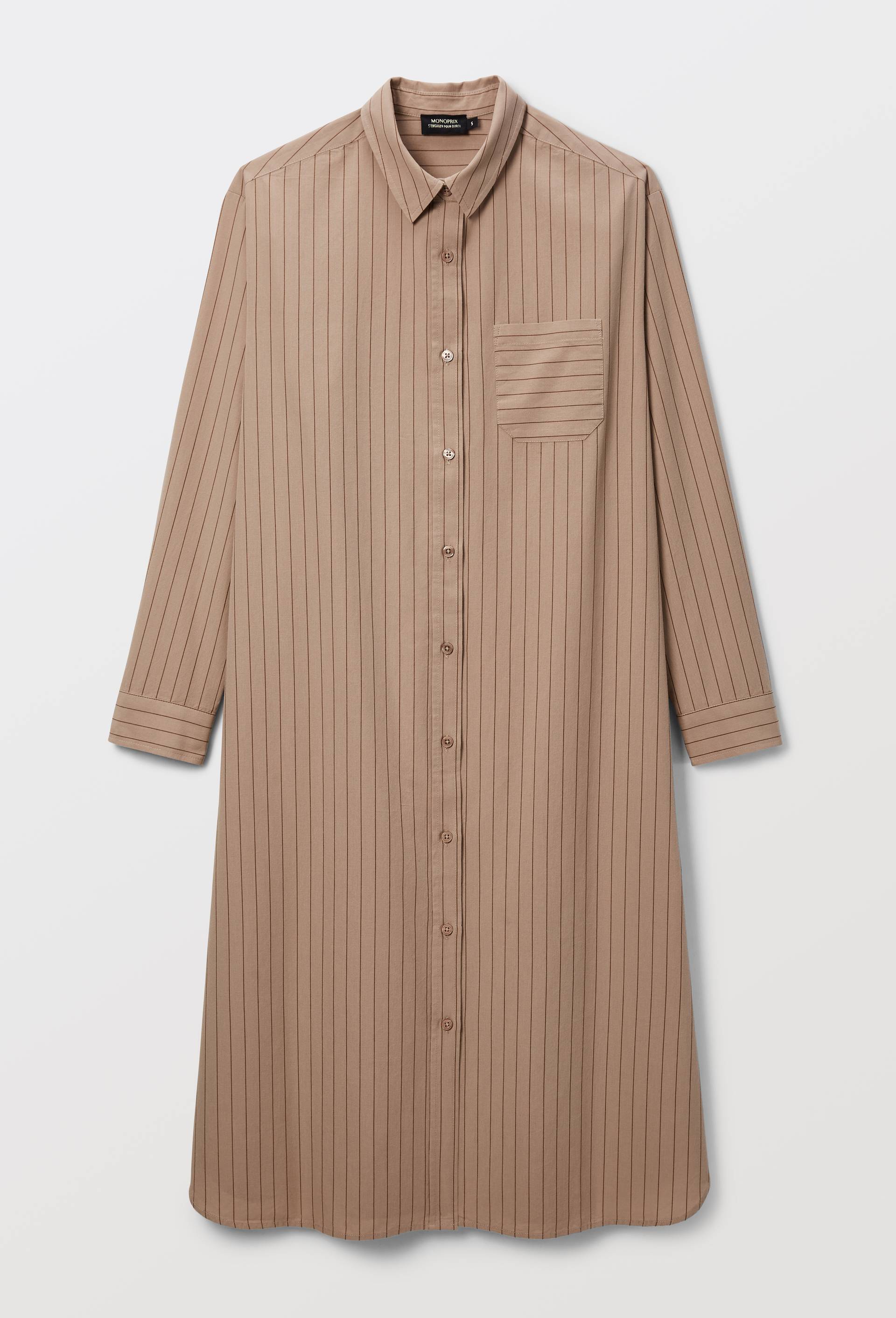 Chemise de nuit &agrave; manches longues ray&eacute;e en coton bio GOTS, Beige, large image number 2