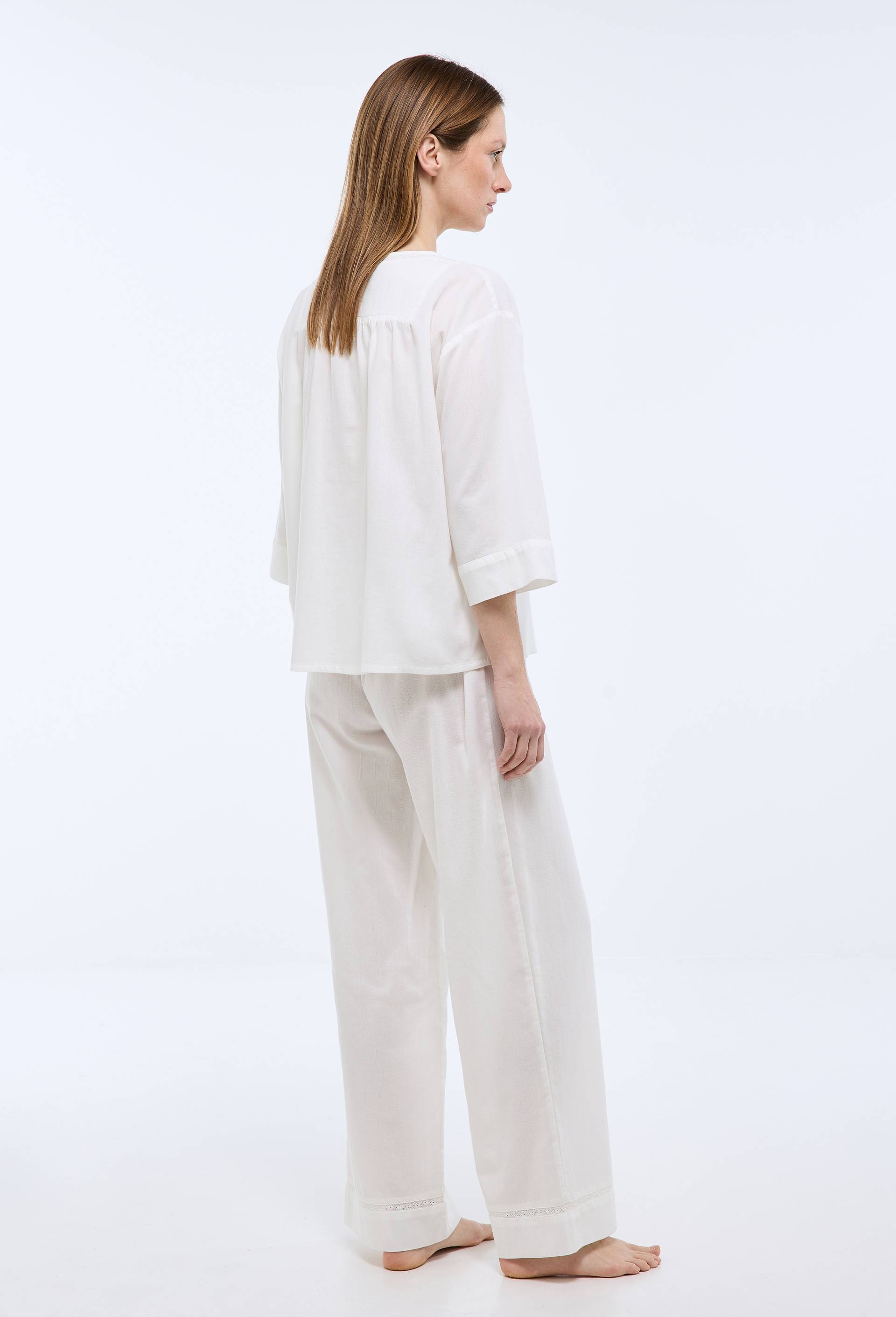 Pyjama en dentelle et twill de coton bio GOTS, Ecru, large image number 1