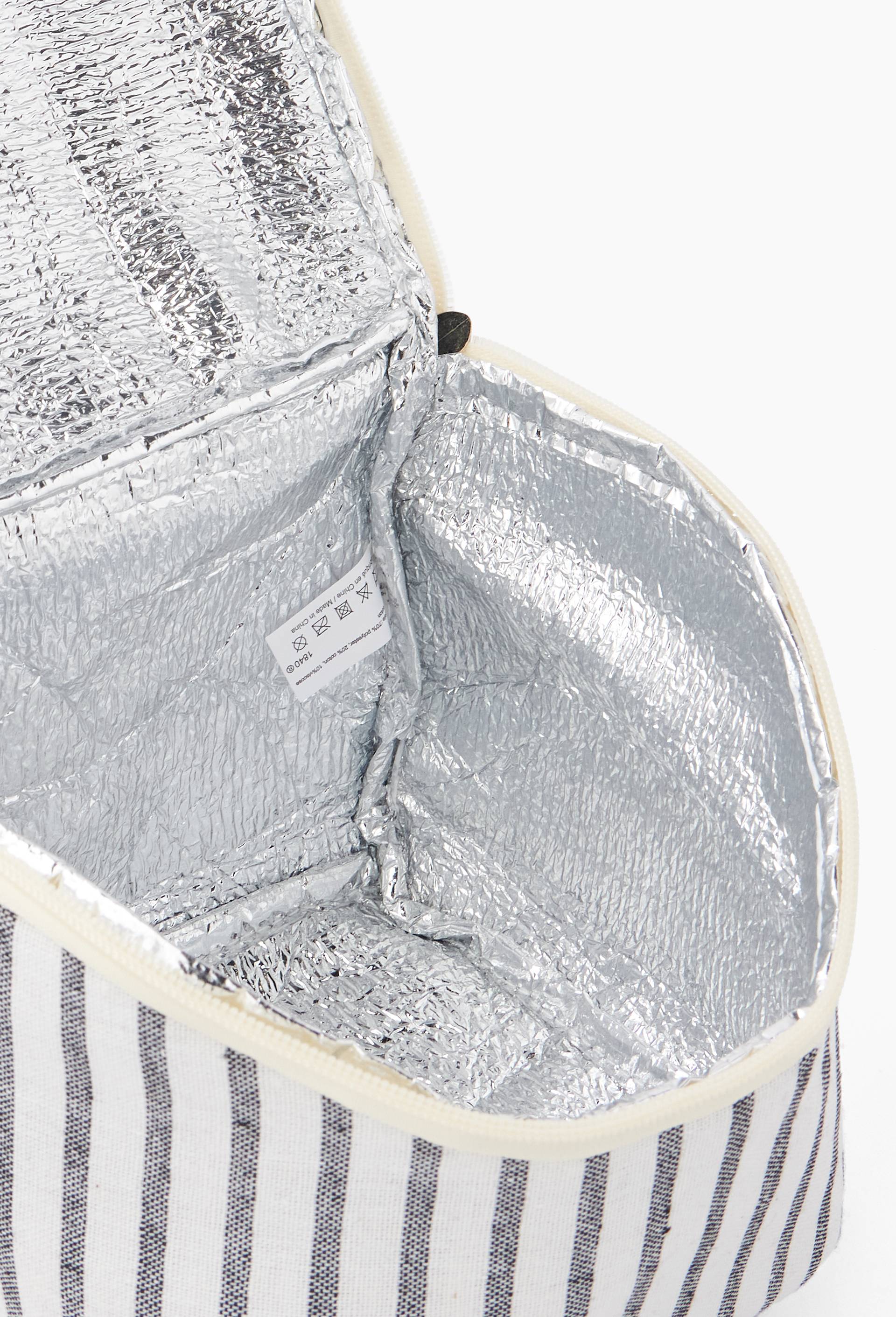 Sac d&eacute;jeuner ray&eacute; carr&eacute;, en coton, 15x15x15cm - 4L, Noir, large image number 1