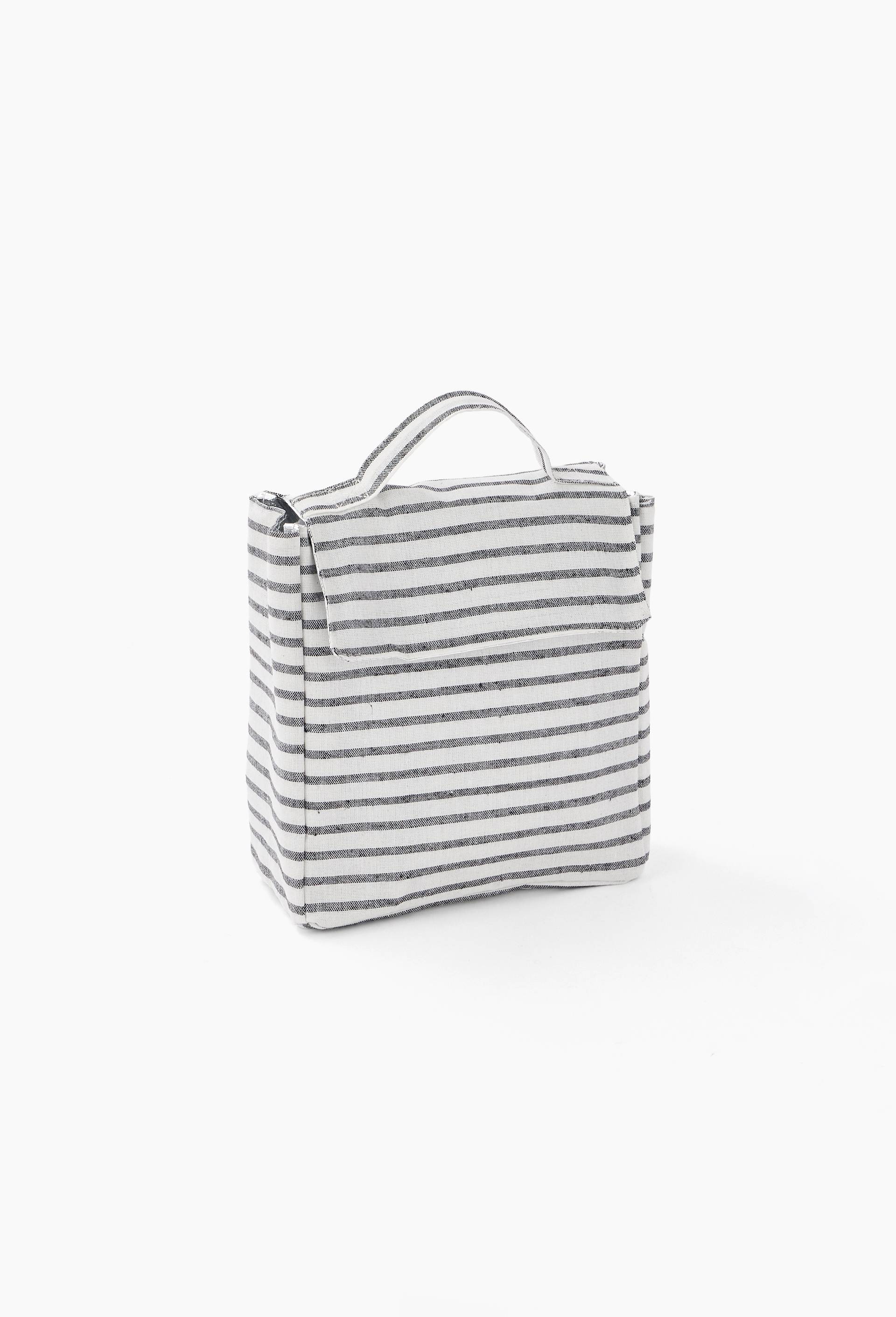 Sac d&eacute;jeuner pochette ray&eacute;, en coton, 21x10x23cm - 5L, Noir, large image number 0