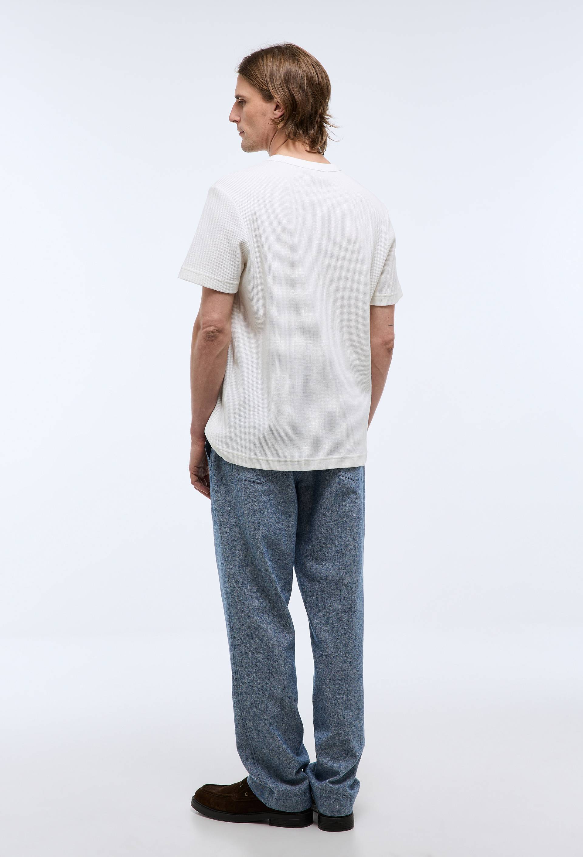 Pantalon &eacute;lastiqu&eacute; en m&eacute;lange coton et lin, Bleu fonc&eacute;, large image number 1.0