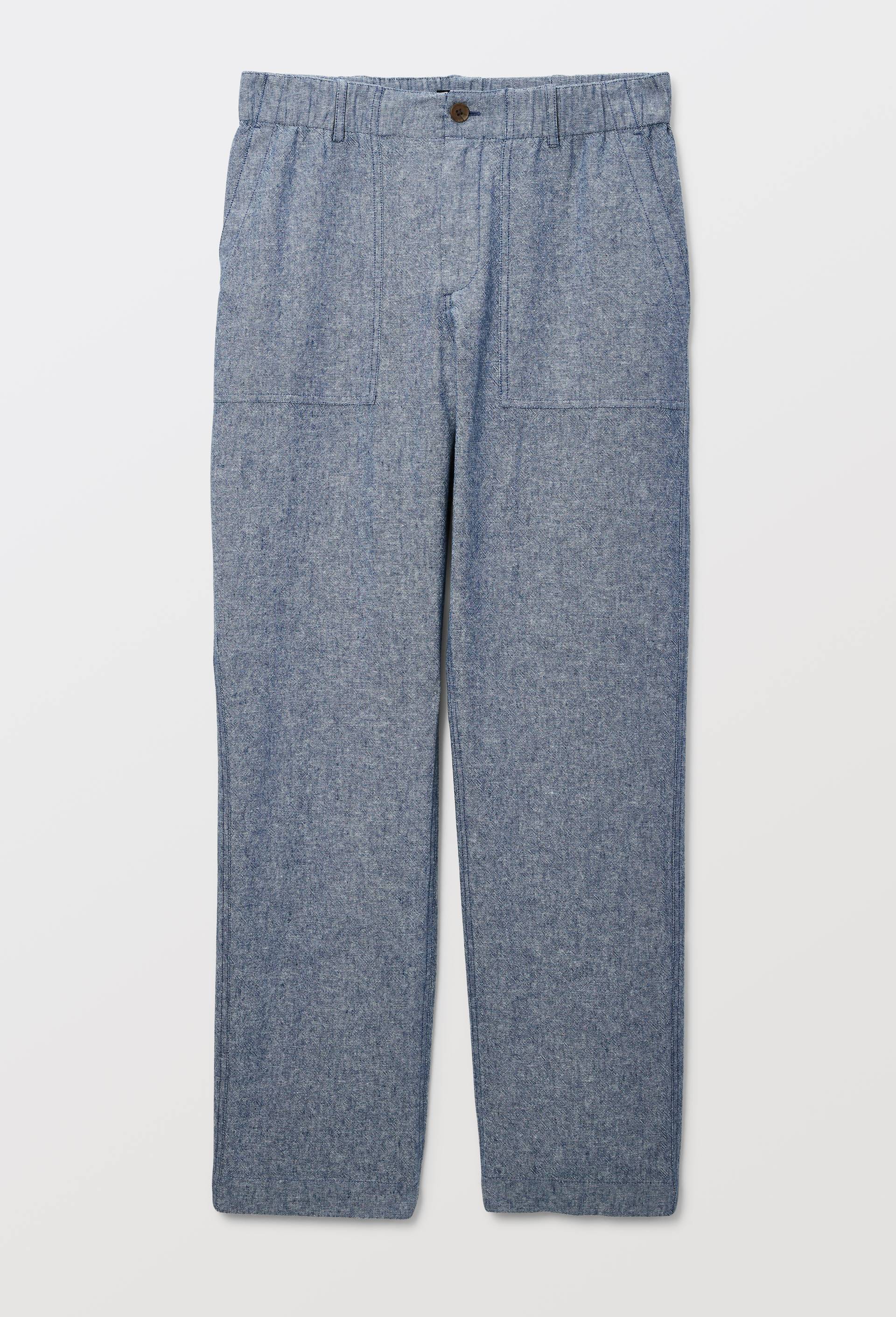 Pantalon &eacute;lastiqu&eacute; en m&eacute;lange coton et lin, Bleu fonc&eacute;, large image number 2