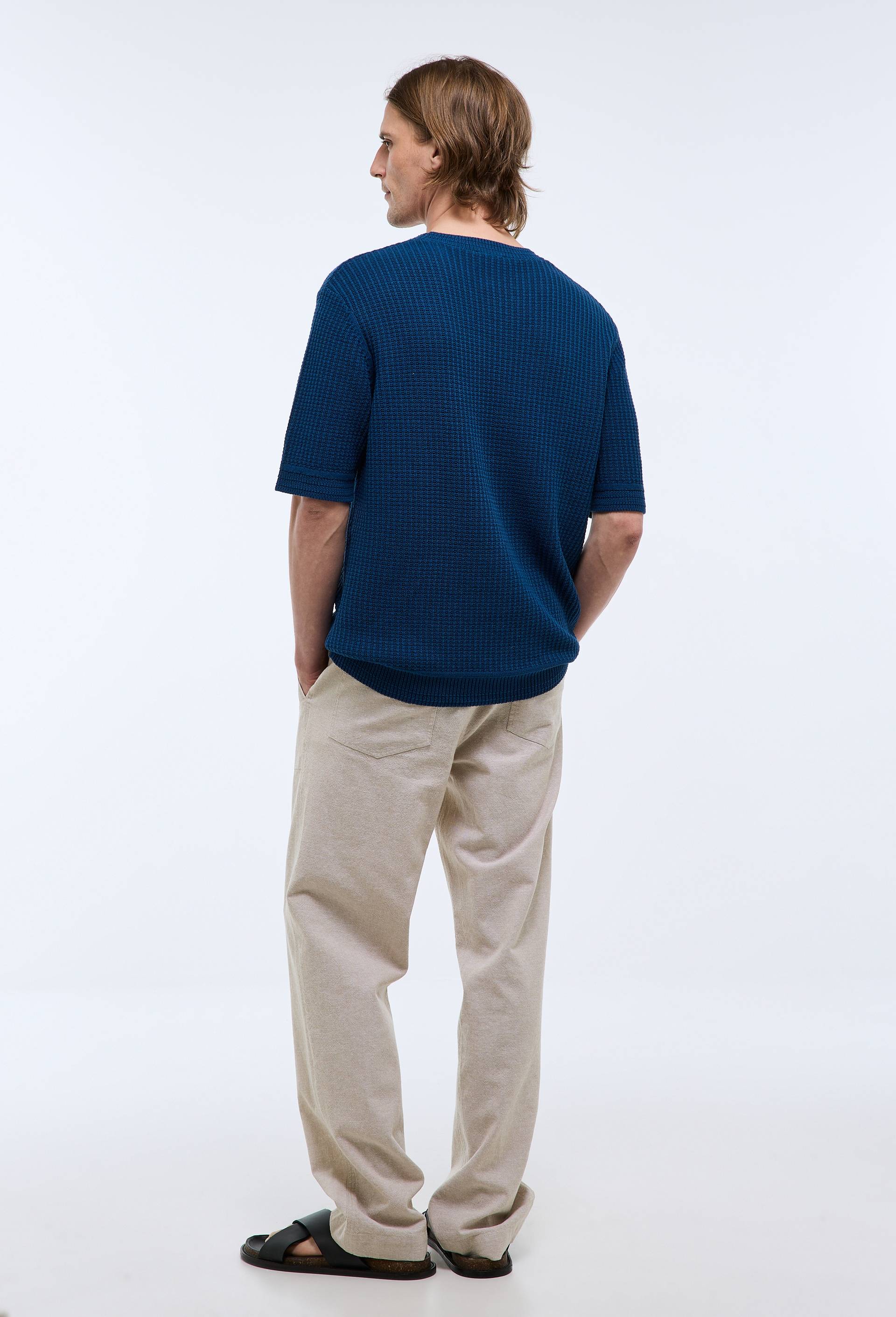 Pantalon &eacute;lastiqu&eacute; en m&eacute;lange coton et lin, Beige clair, large image number 3.0