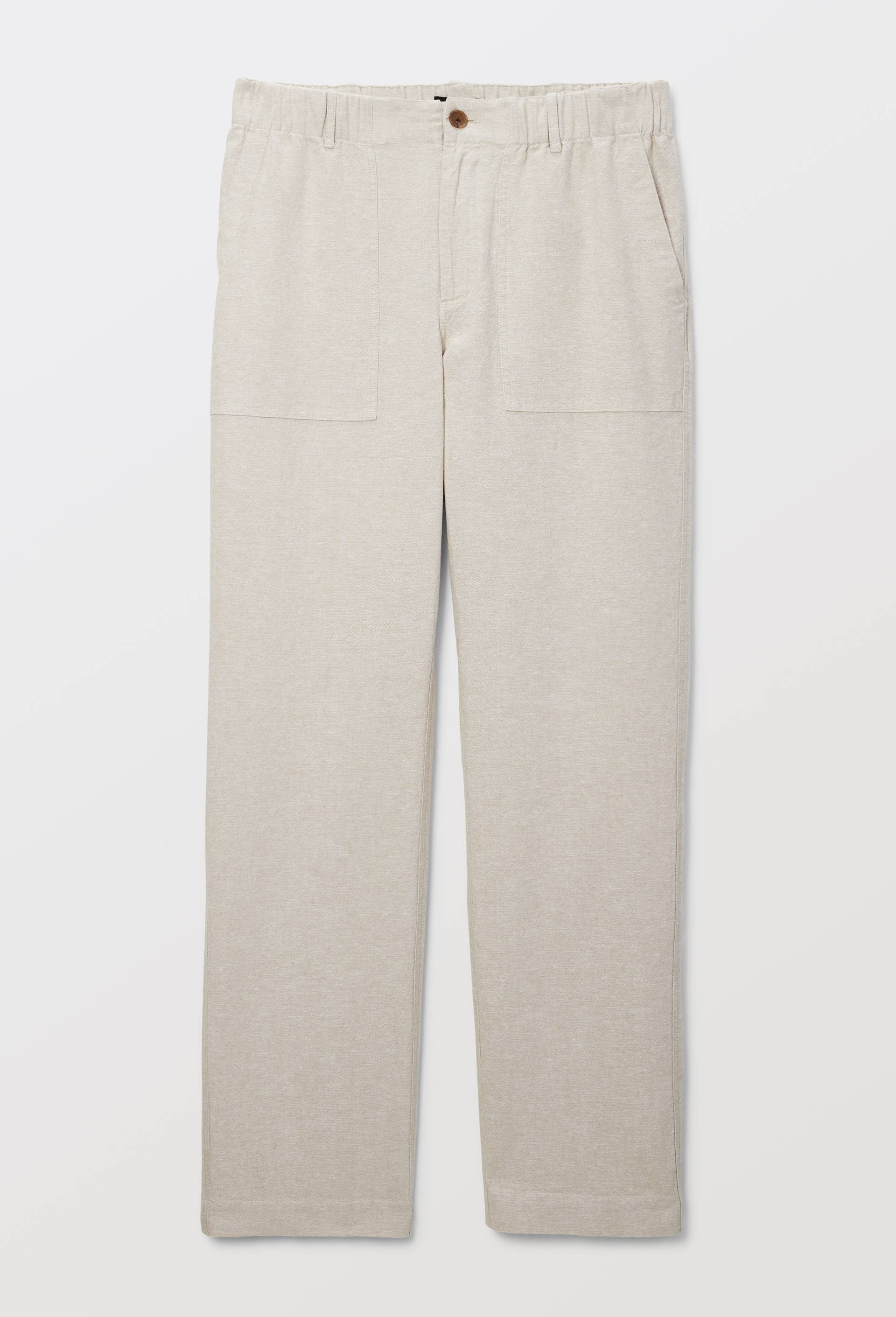 Pantalon &eacute;lastiqu&eacute; en m&eacute;lange coton et lin, Beige clair, large image number 4