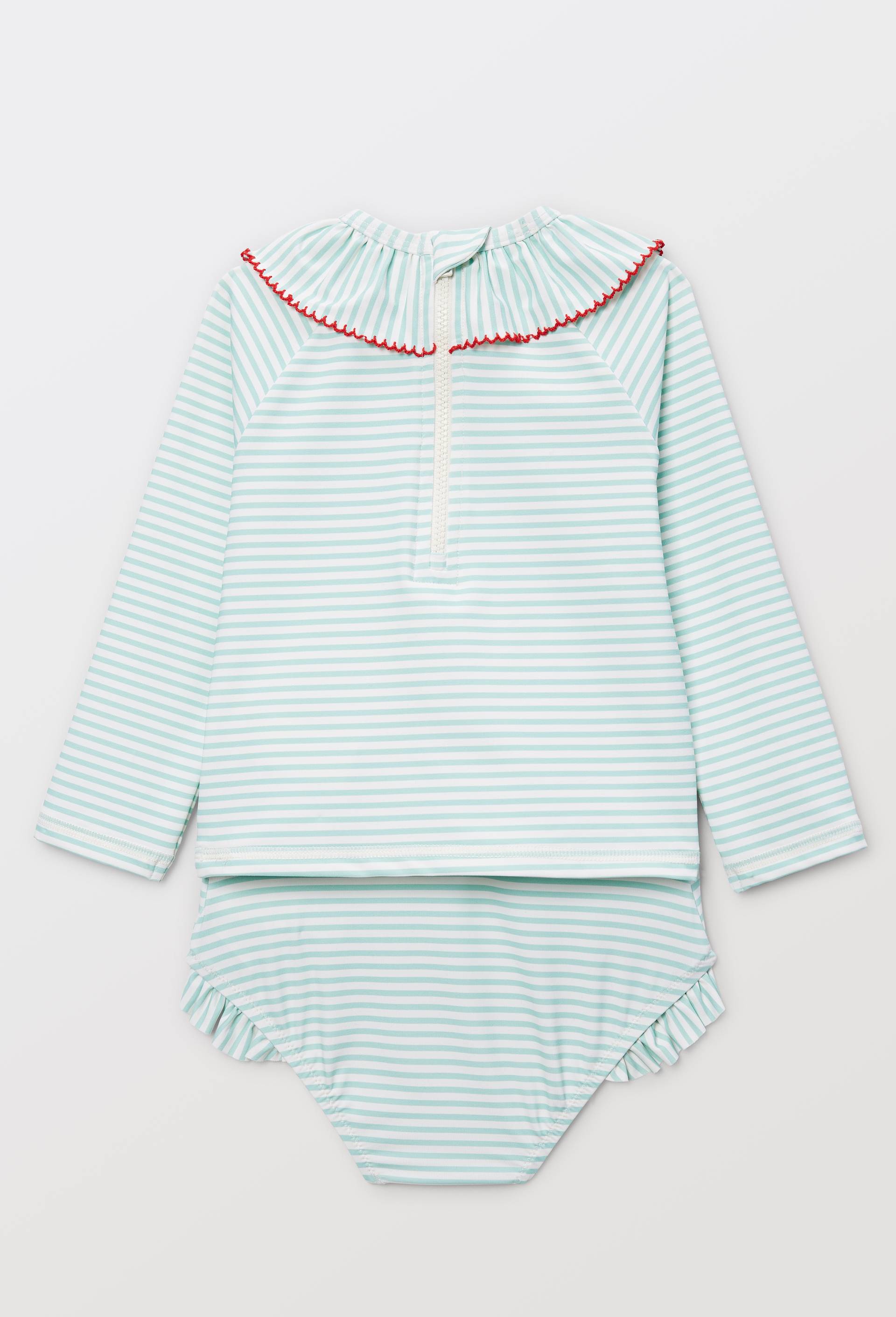 Maillot de bain tee-shirt manches longues et culotte ray&eacute;s, Vert clair, large image number 1
