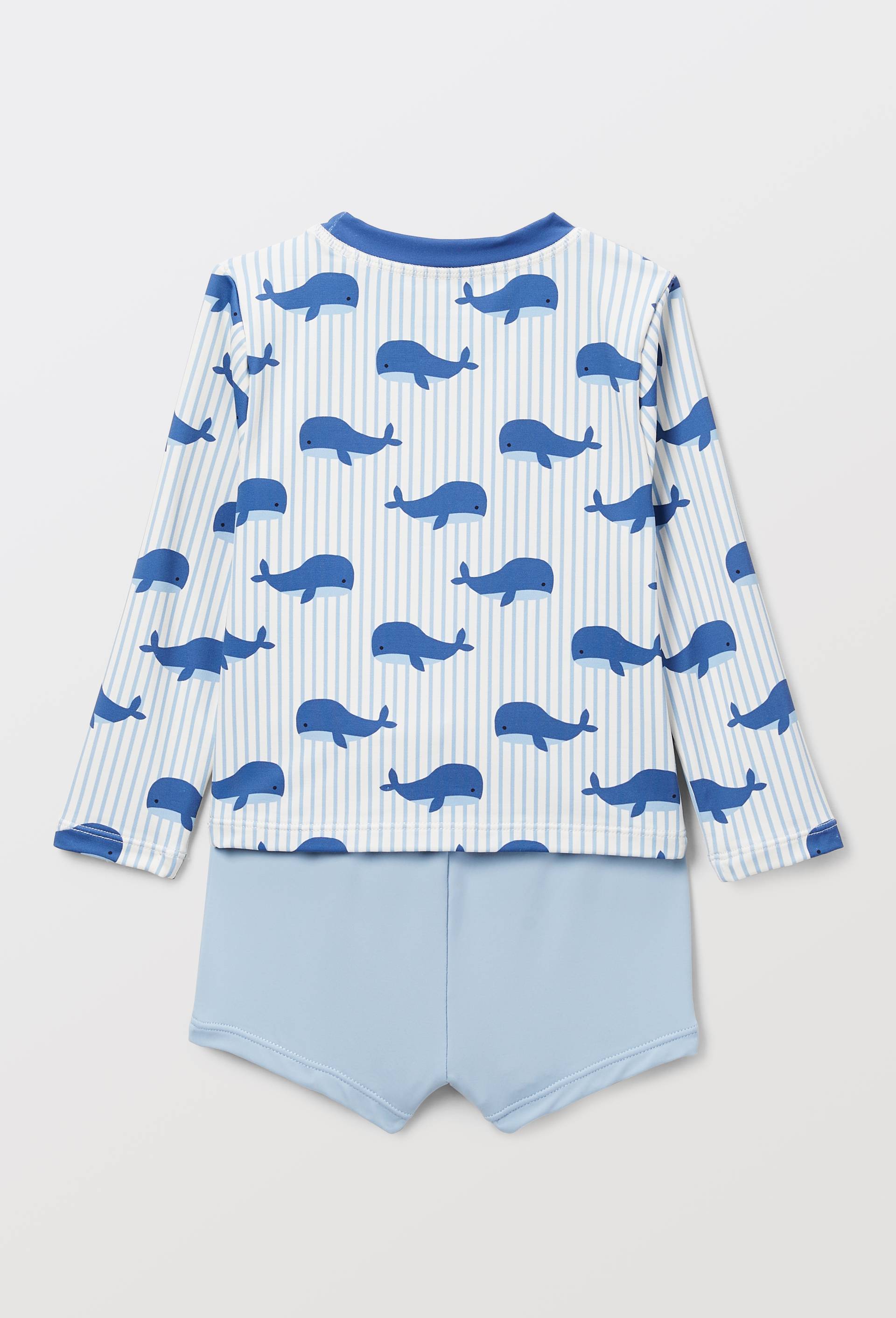 Maillot de bain tee-shirt manches longues imprim&eacute; et short uni anti-UV, Ecru, large image number 1.0