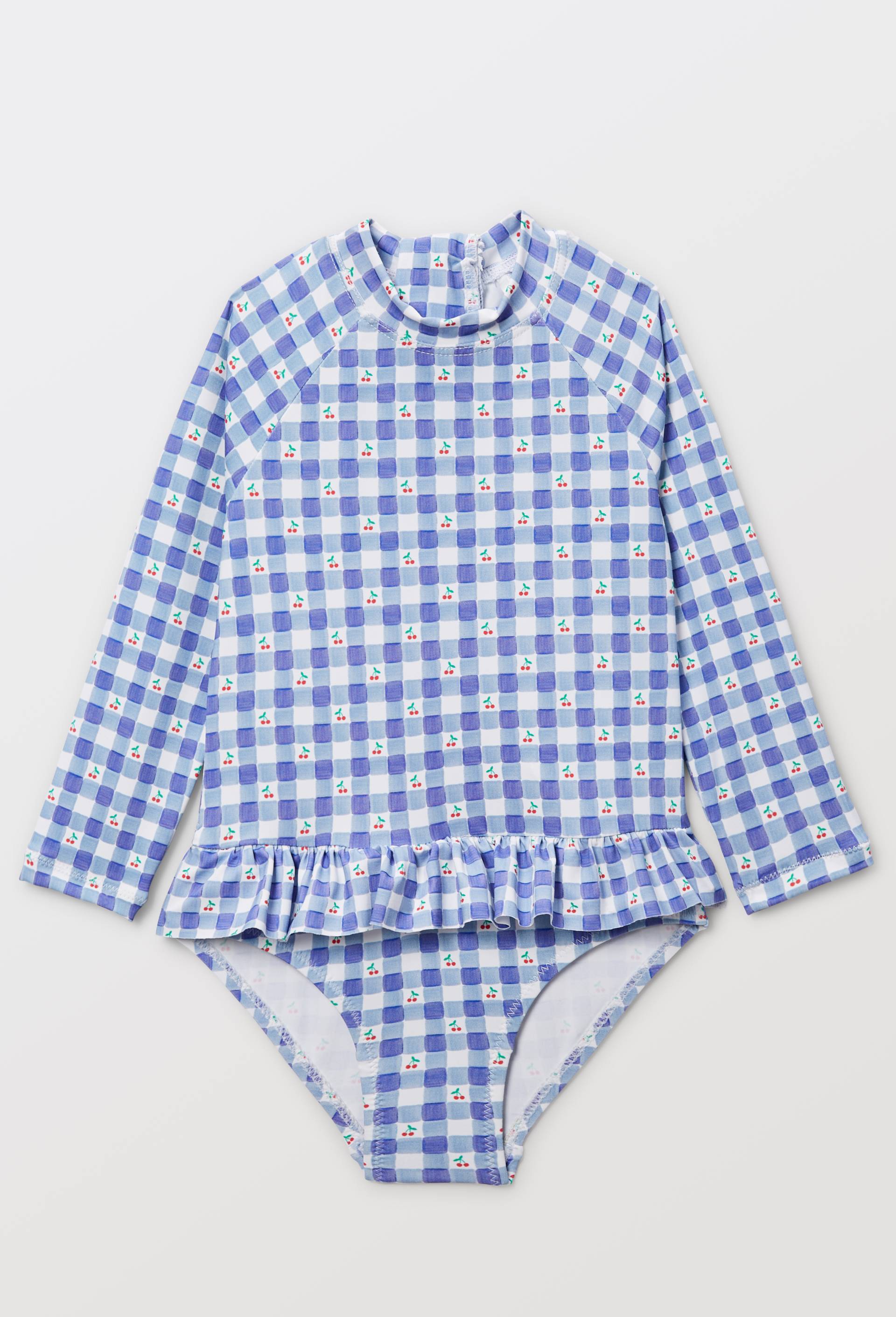 Maillot de bain 1 pi&egrave;ce manche longues imprim&eacute;, Bleu, large image number 0