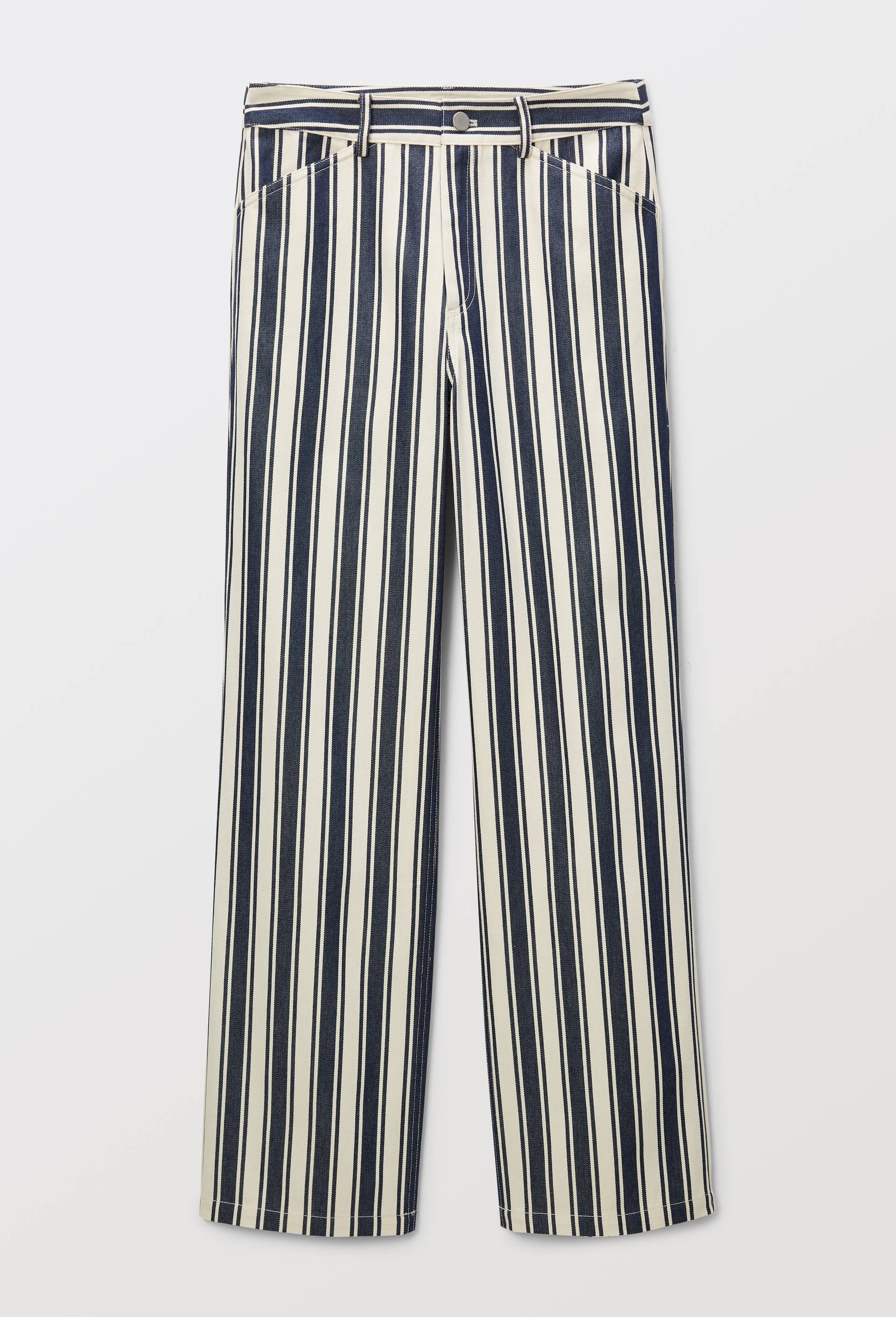 Pantalon ray&eacute; taille descendue en coton, Ecru, large image number 2