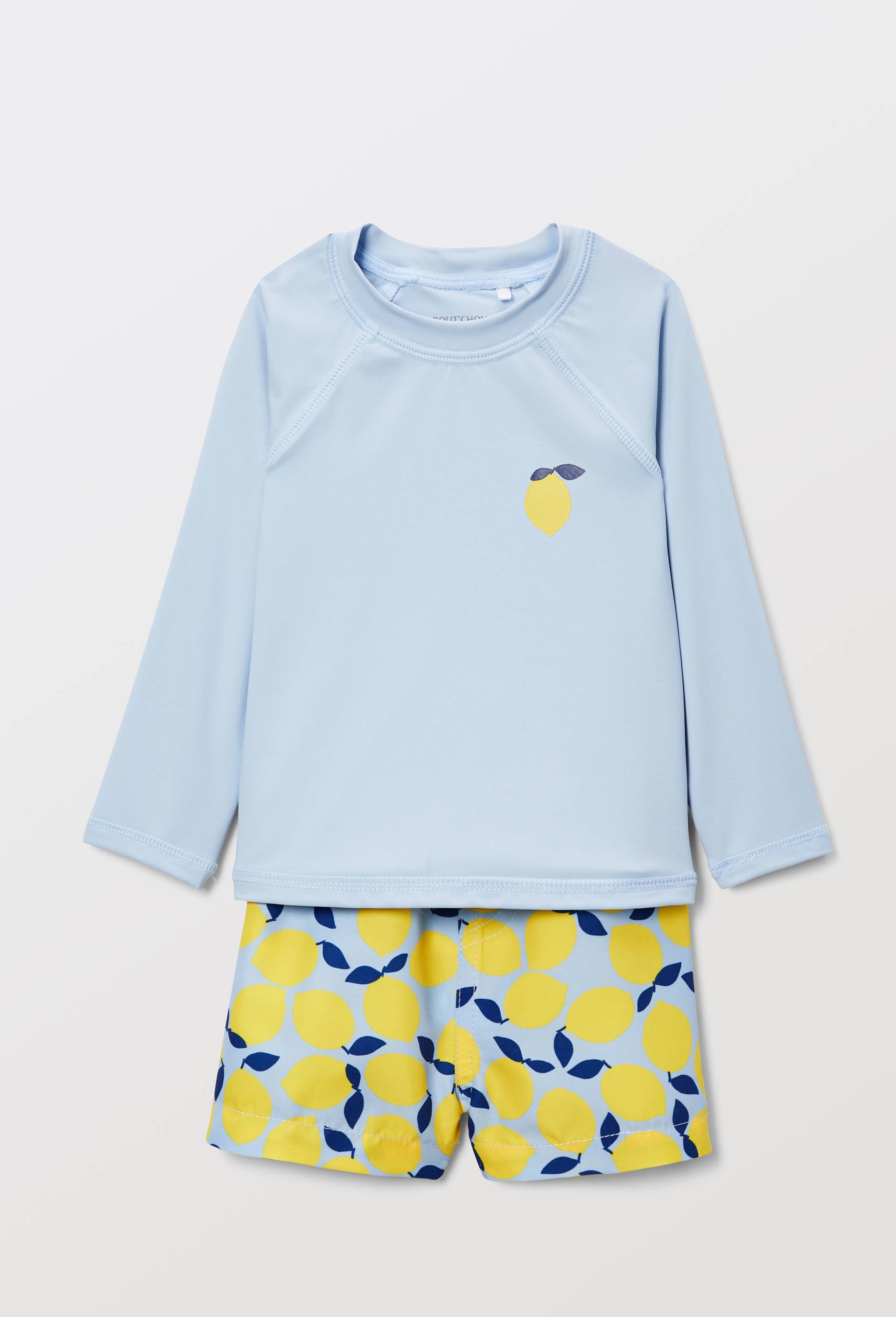 Maillot de bain tee-shirt manches longues uni et short imprim&eacute;, Bleu clair, large image number 0