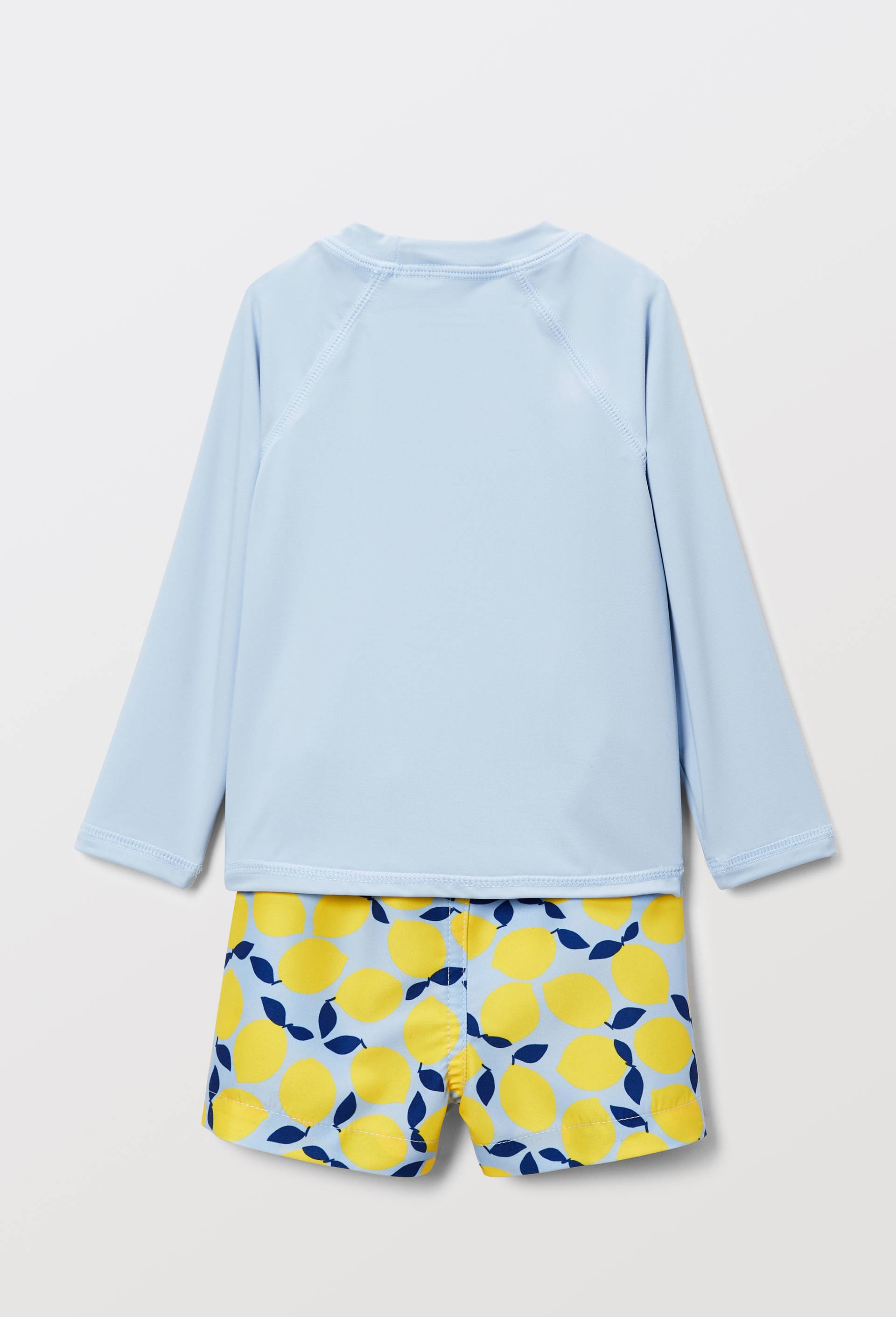 Maillot de bain tee-shirt manches longues uni et short imprim&eacute;, Bleu clair, large image number 1