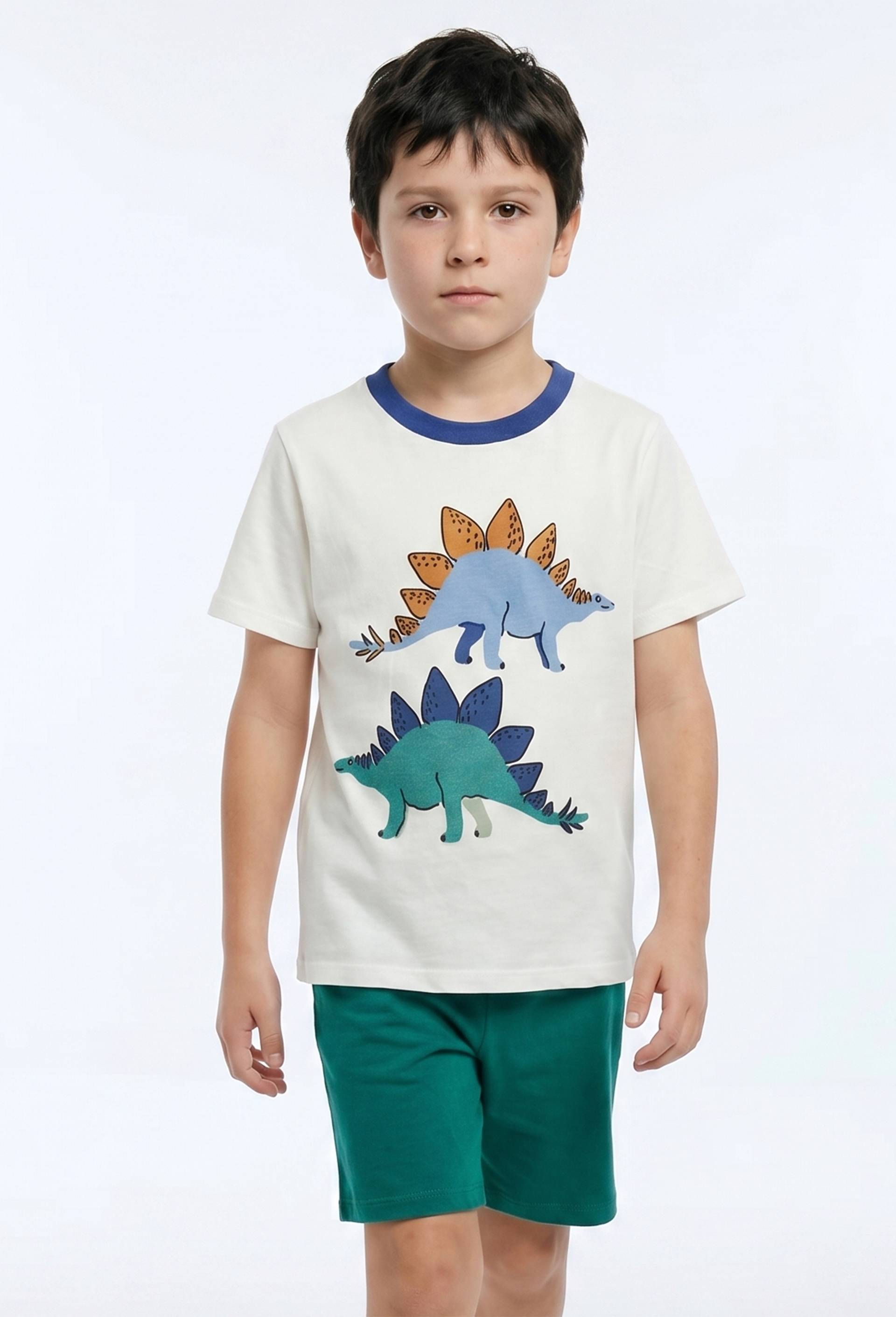 Lot de 2 pyjamas shorts imprim&eacute; en jersey coton BIO GOTS, Vert fonc&eacute;, large image number 0.0