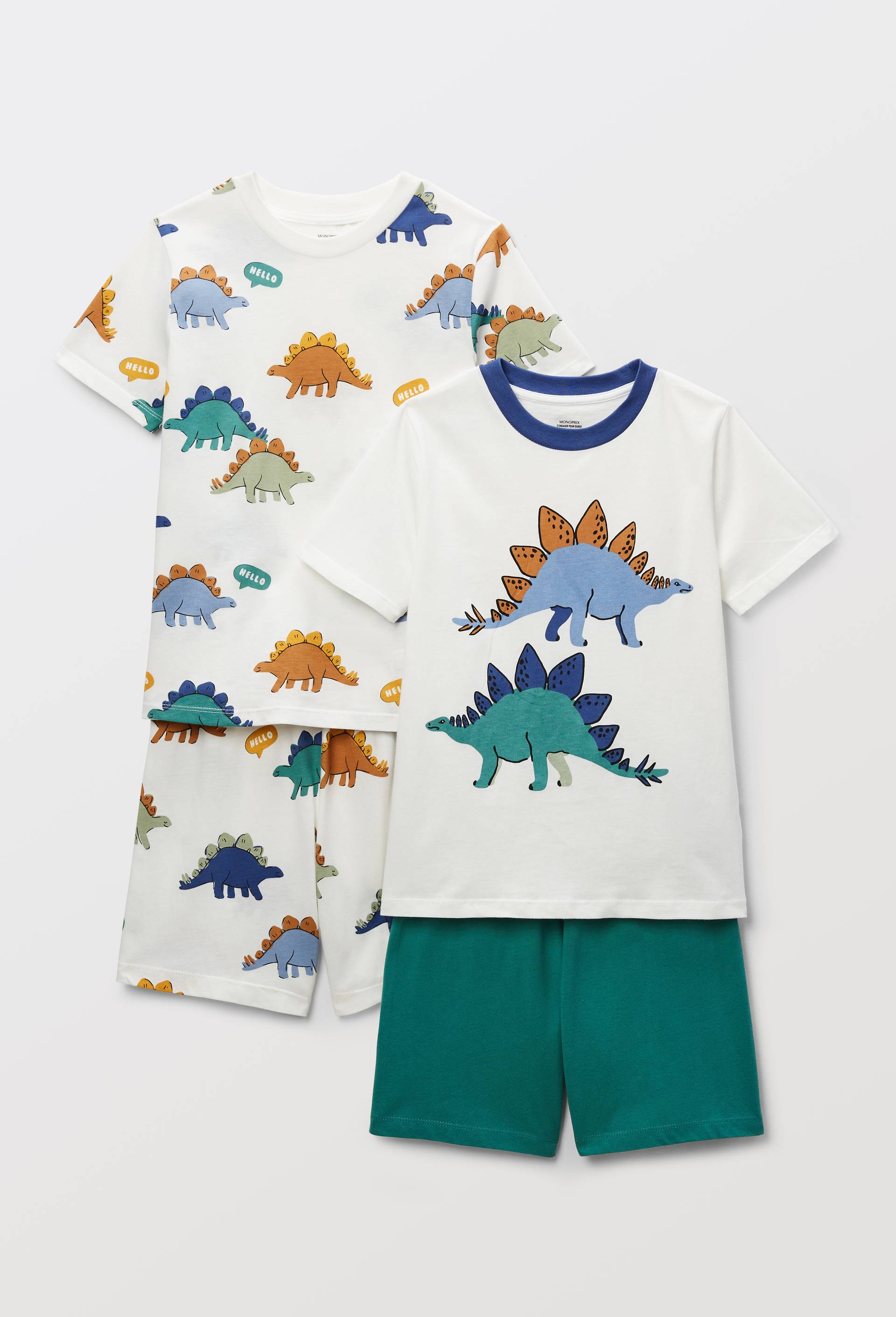 Lot de 2 pyjamas shorts imprim&eacute; en jersey coton BIO GOTS, Vert fonc&eacute;, large image number 2.0