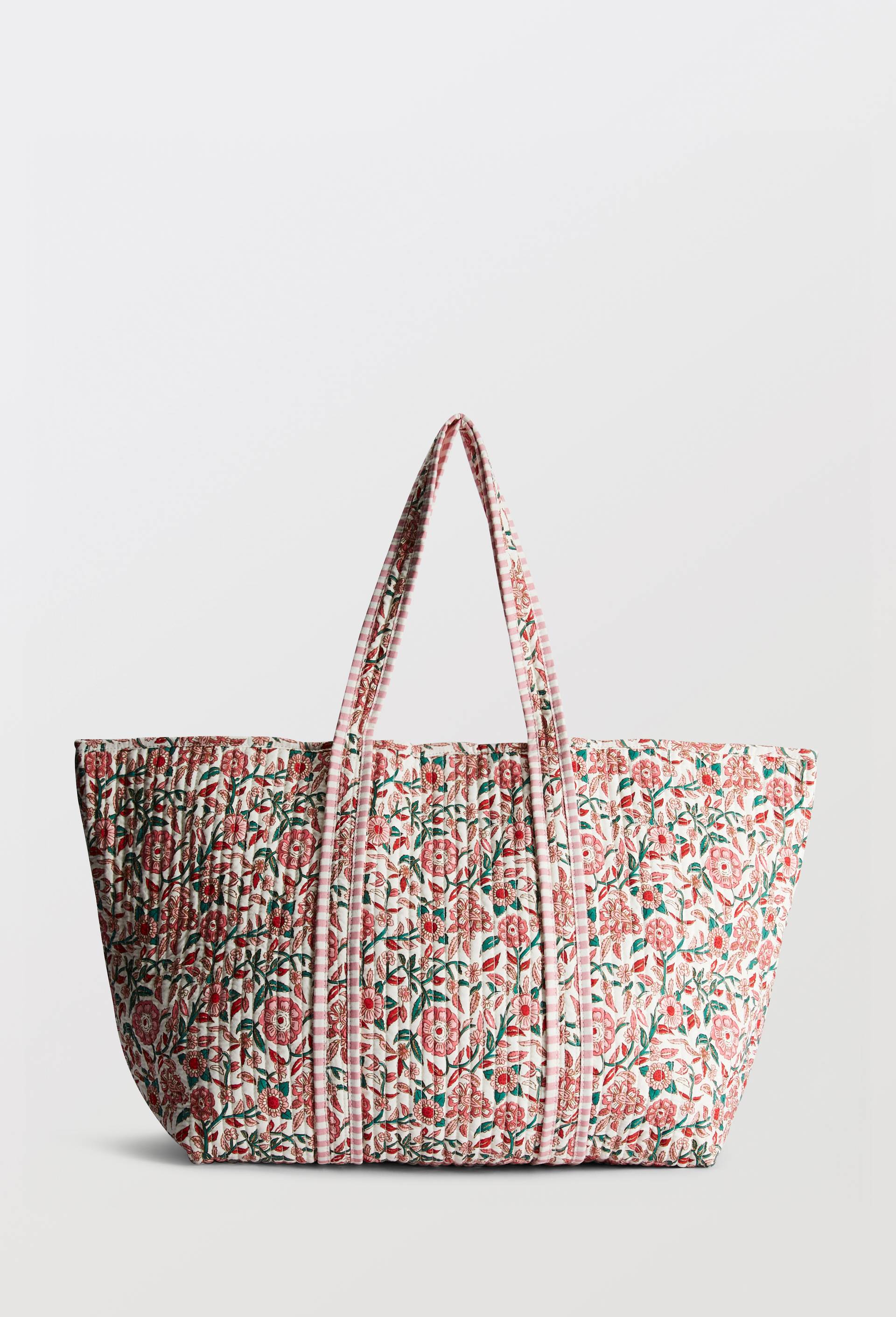 Cabas matelass&eacute; imprim&eacute; en coton BIO GOTS, Rose, swatch image