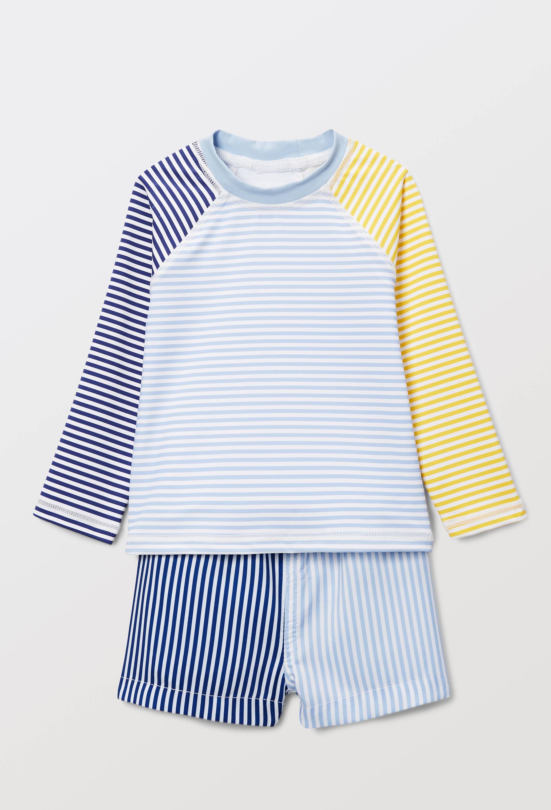 Maillot de bain tee-shirt manches longues et short ray&eacute;s, Blanc, large image number 0.0