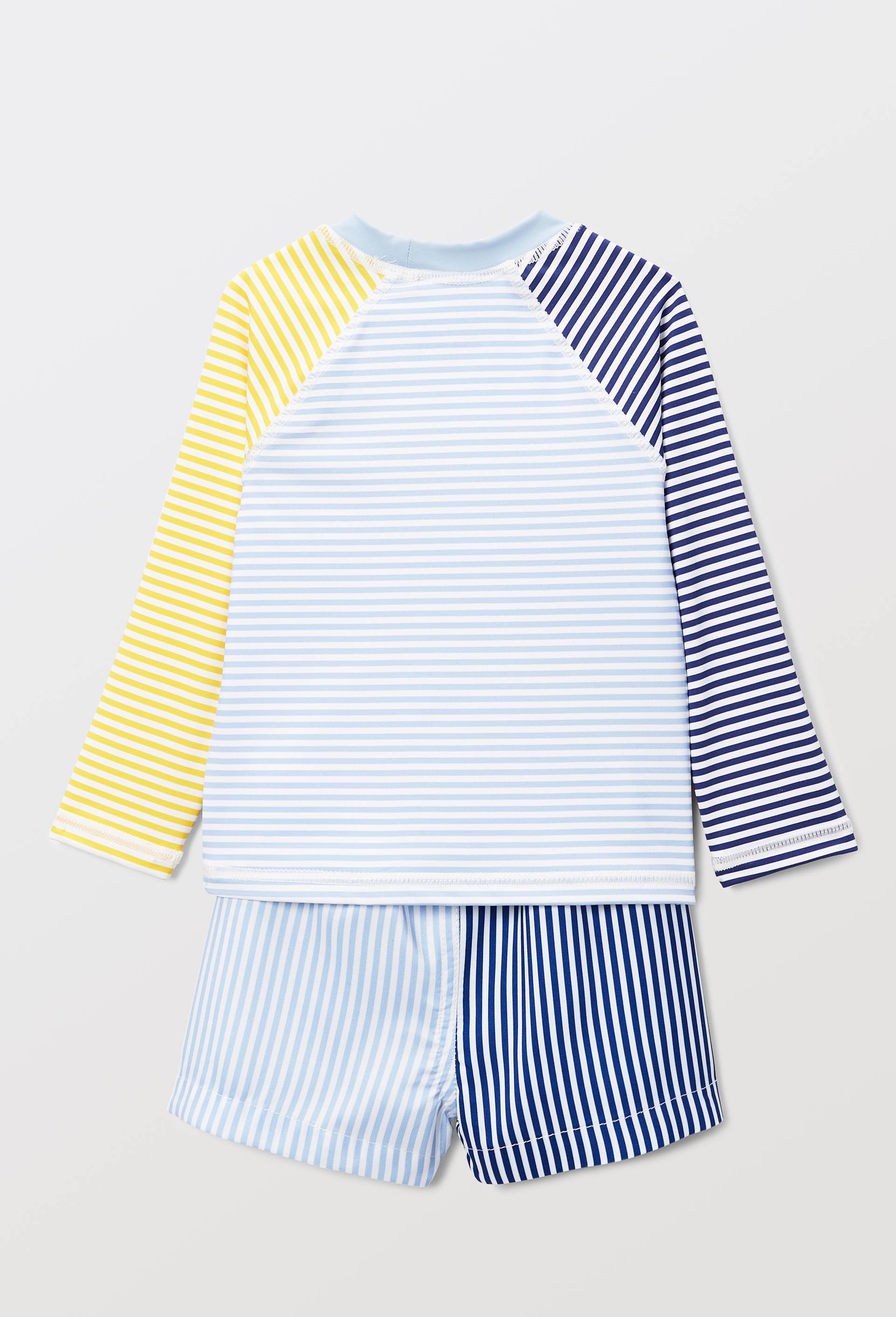 Maillot de bain tee-shirt manches longues et short ray&eacute;s, Blanc, large image number 1.0