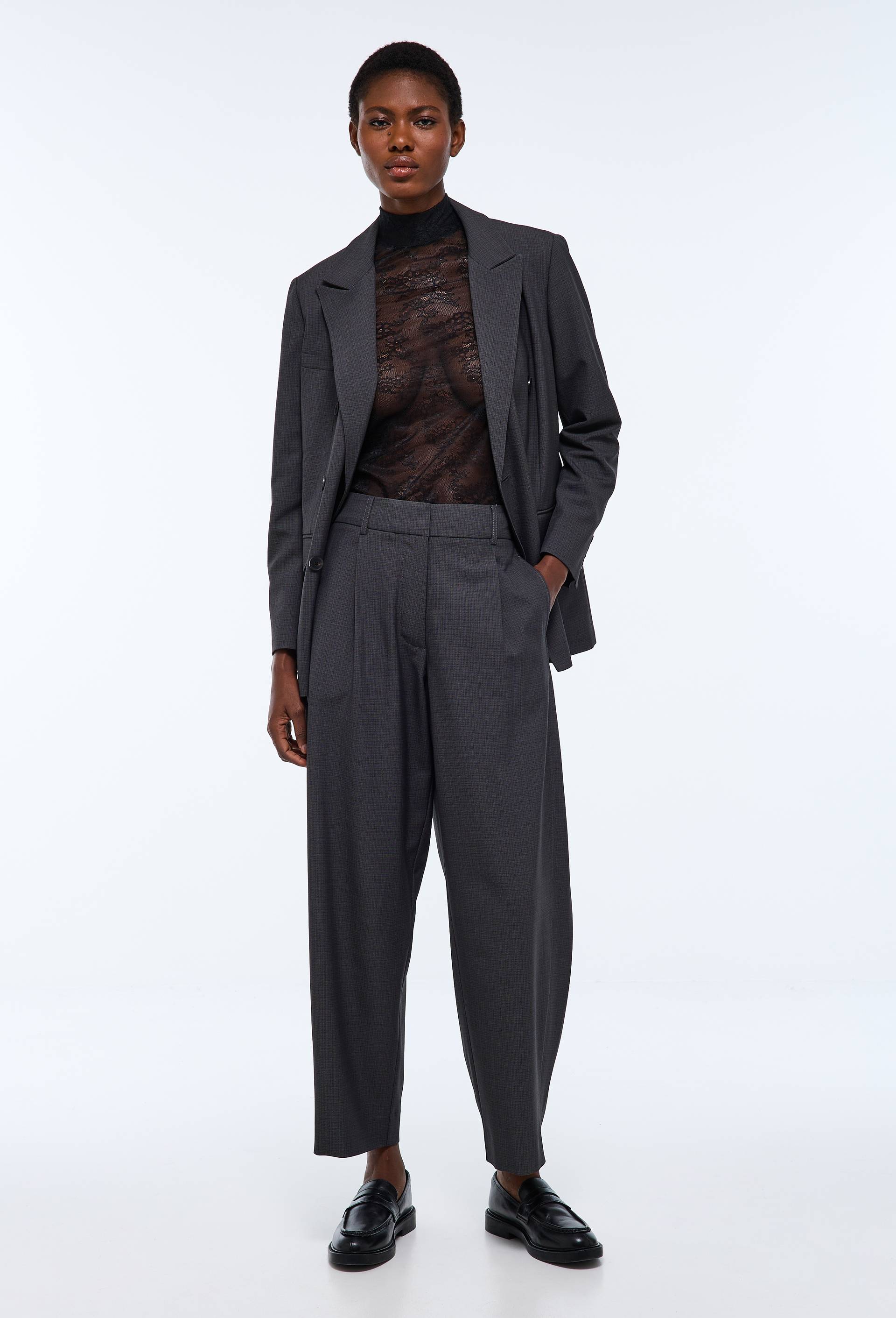 Pantalon de costume barrel, Gris fonc&eacute;, large image number 1.0