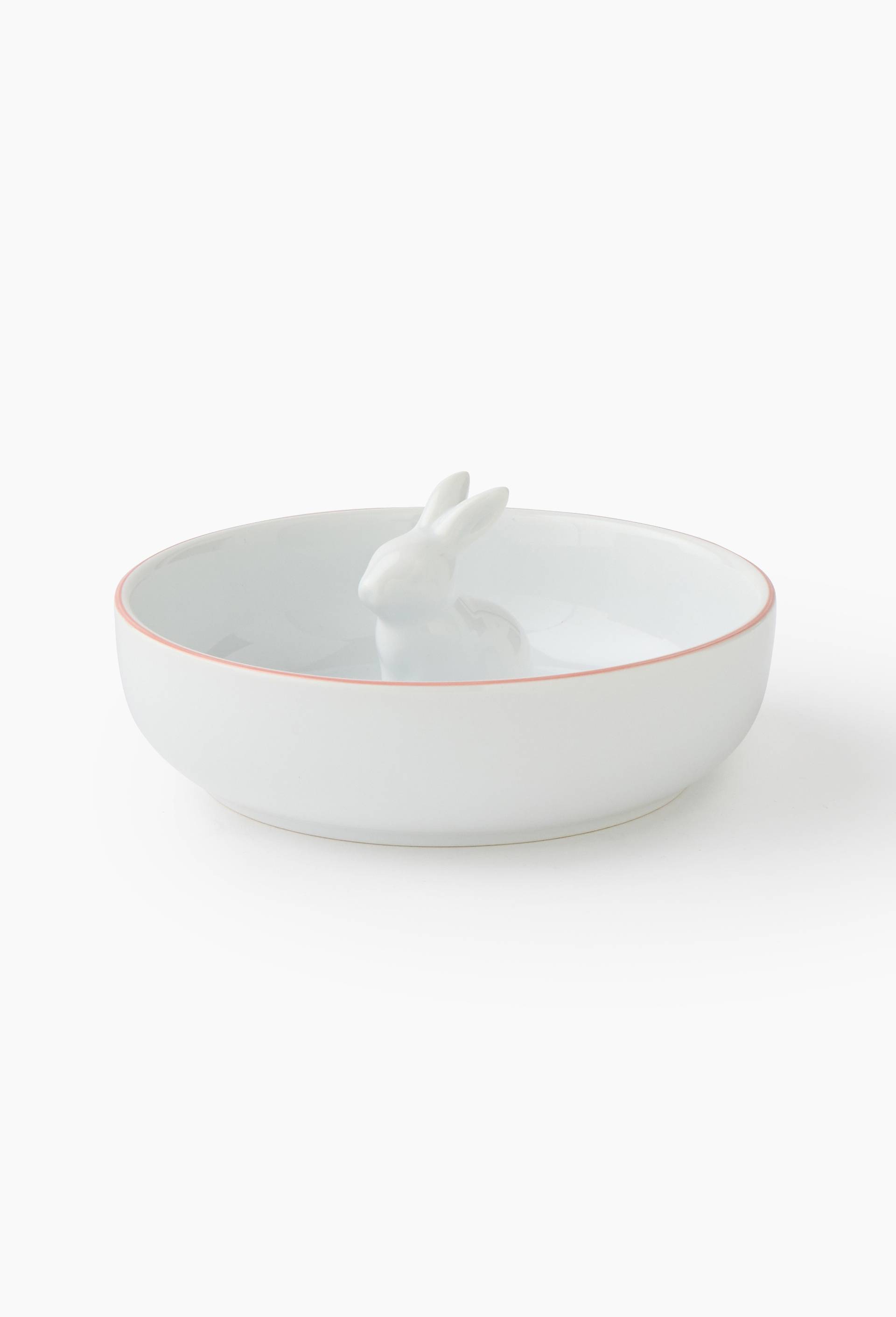 Bol avec lapin, finition liser&eacute;, 16cm, Blanc, large image number 0.0