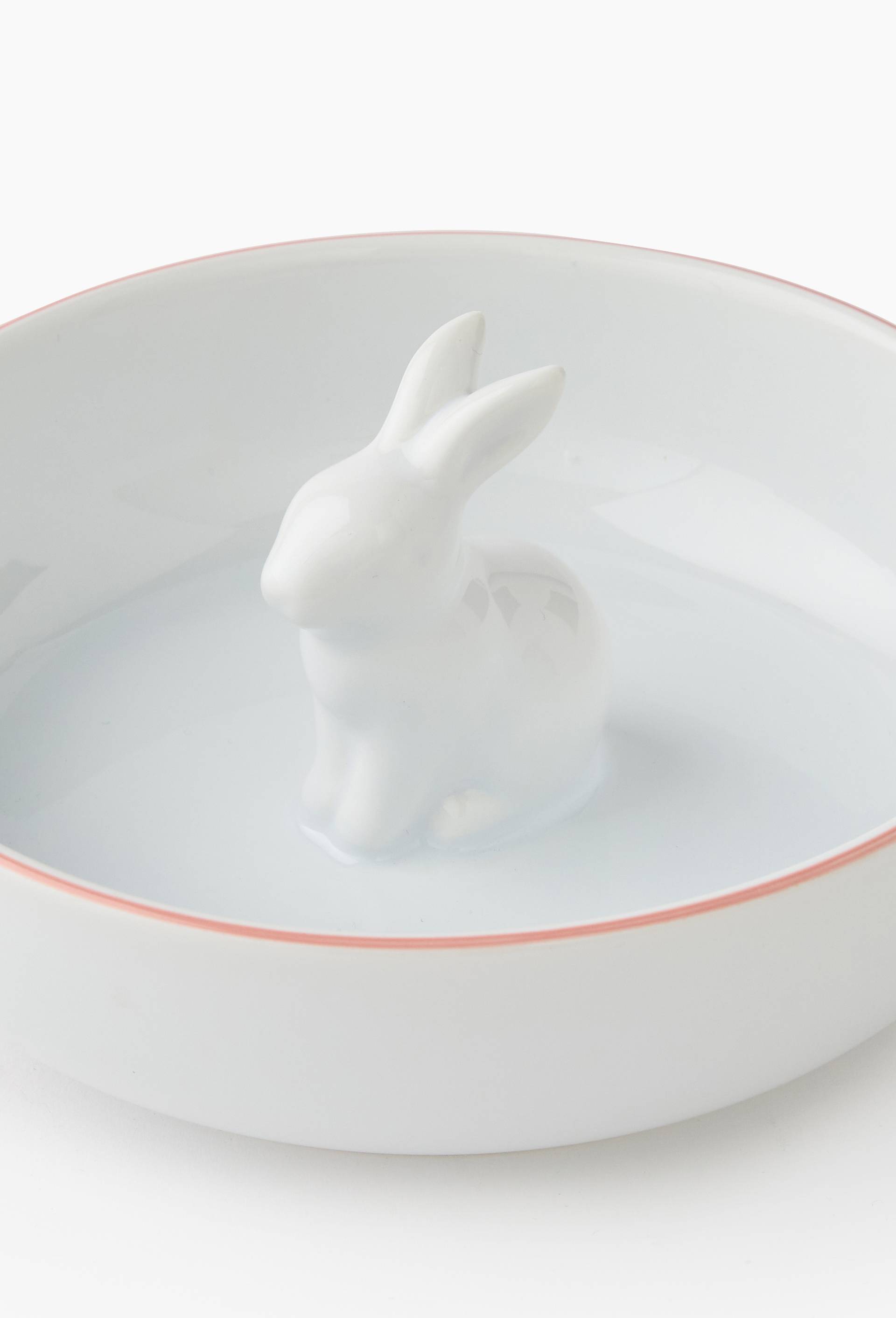 Bol avec lapin, finition liser&eacute;, 16cm, Blanc, large image number 1