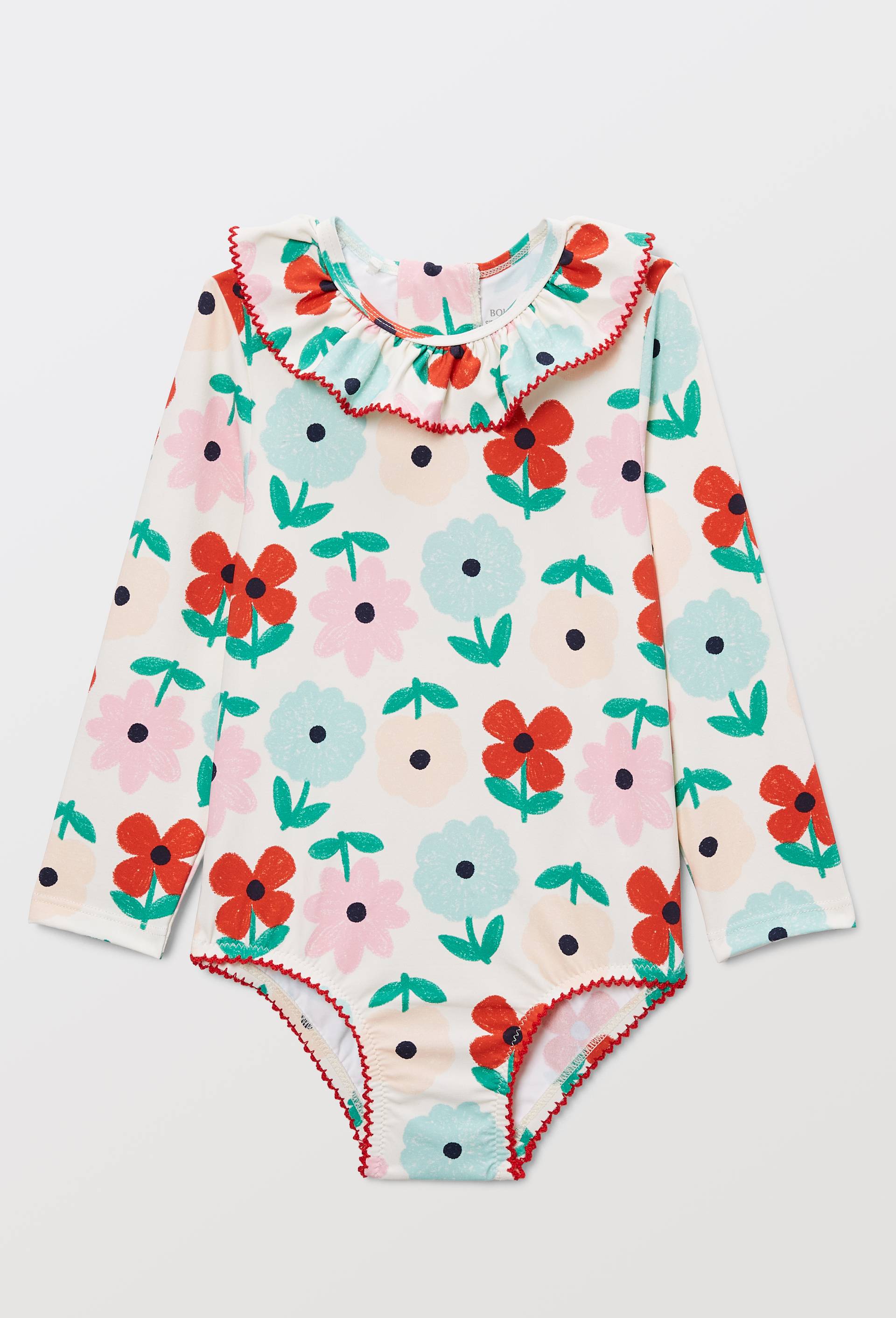 Maillot de bain 1 pi&egrave;ce manche longues imprim&eacute;, Ecru, large image number 0