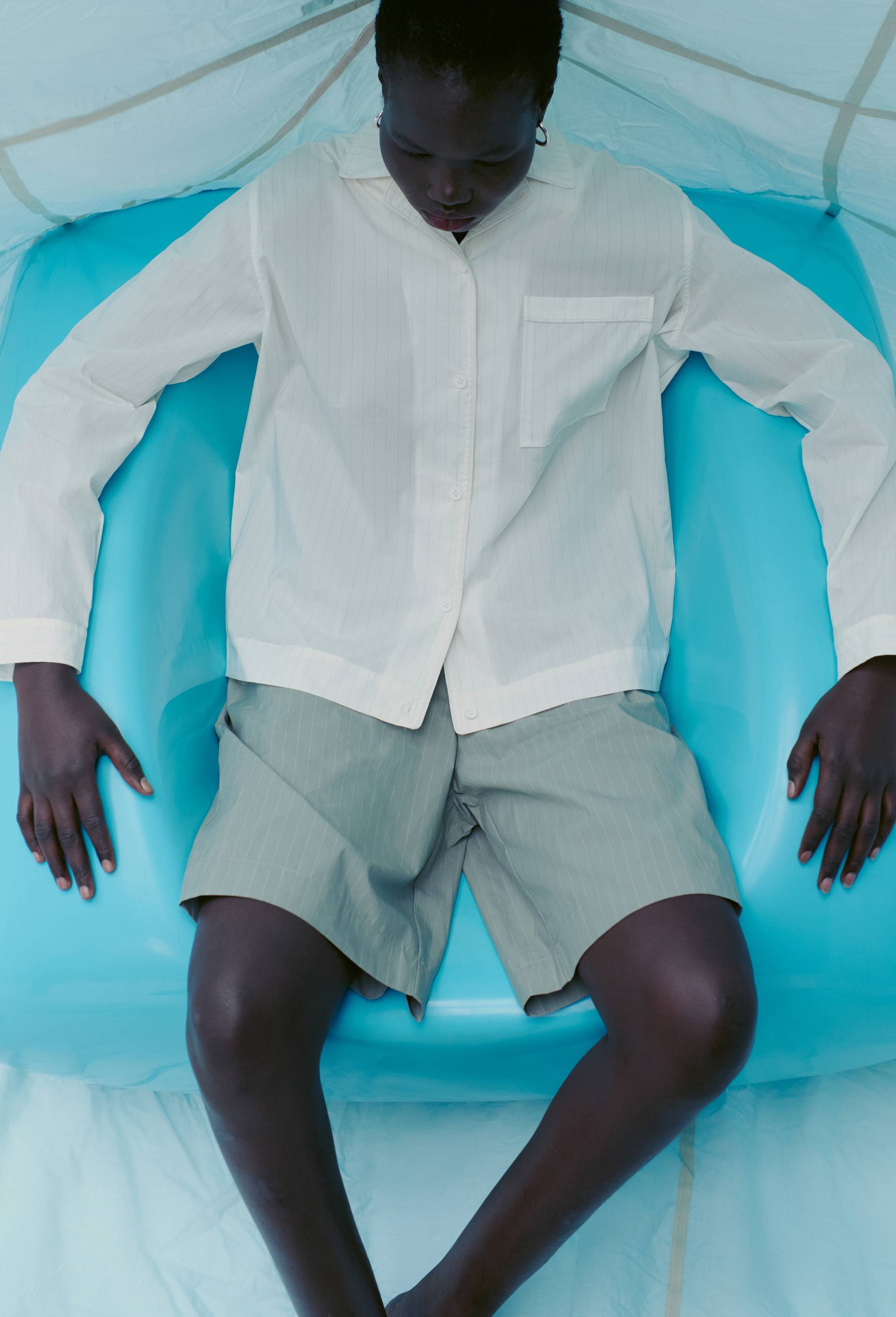 Bermuda ray&eacute; en coton et polyamide, Vert, large image number 0