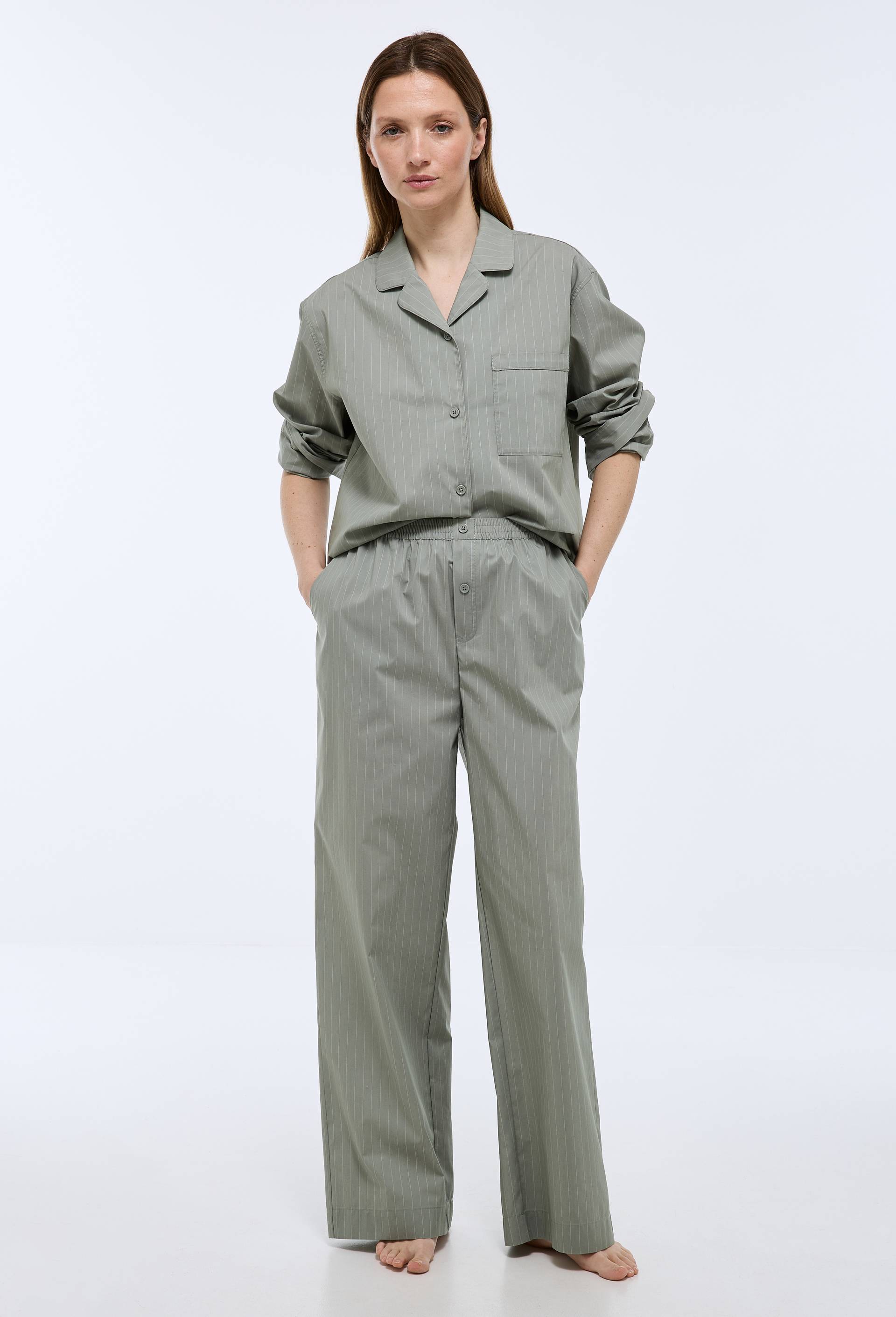 Pantalon ray&eacute; en coton et polyamide, Vert, large image number 0.0