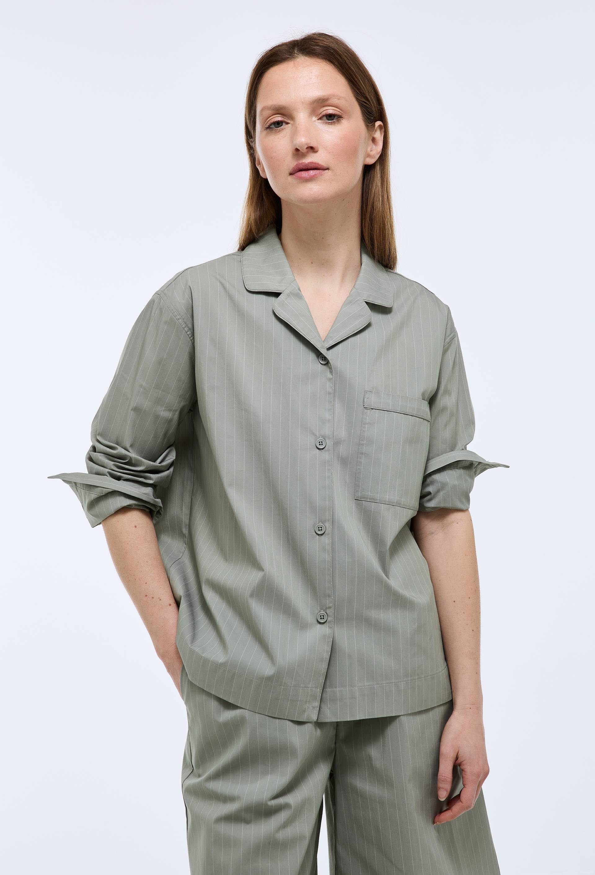 Chemise ray&eacute;e en coton et polyamide, Vert, large image number 0