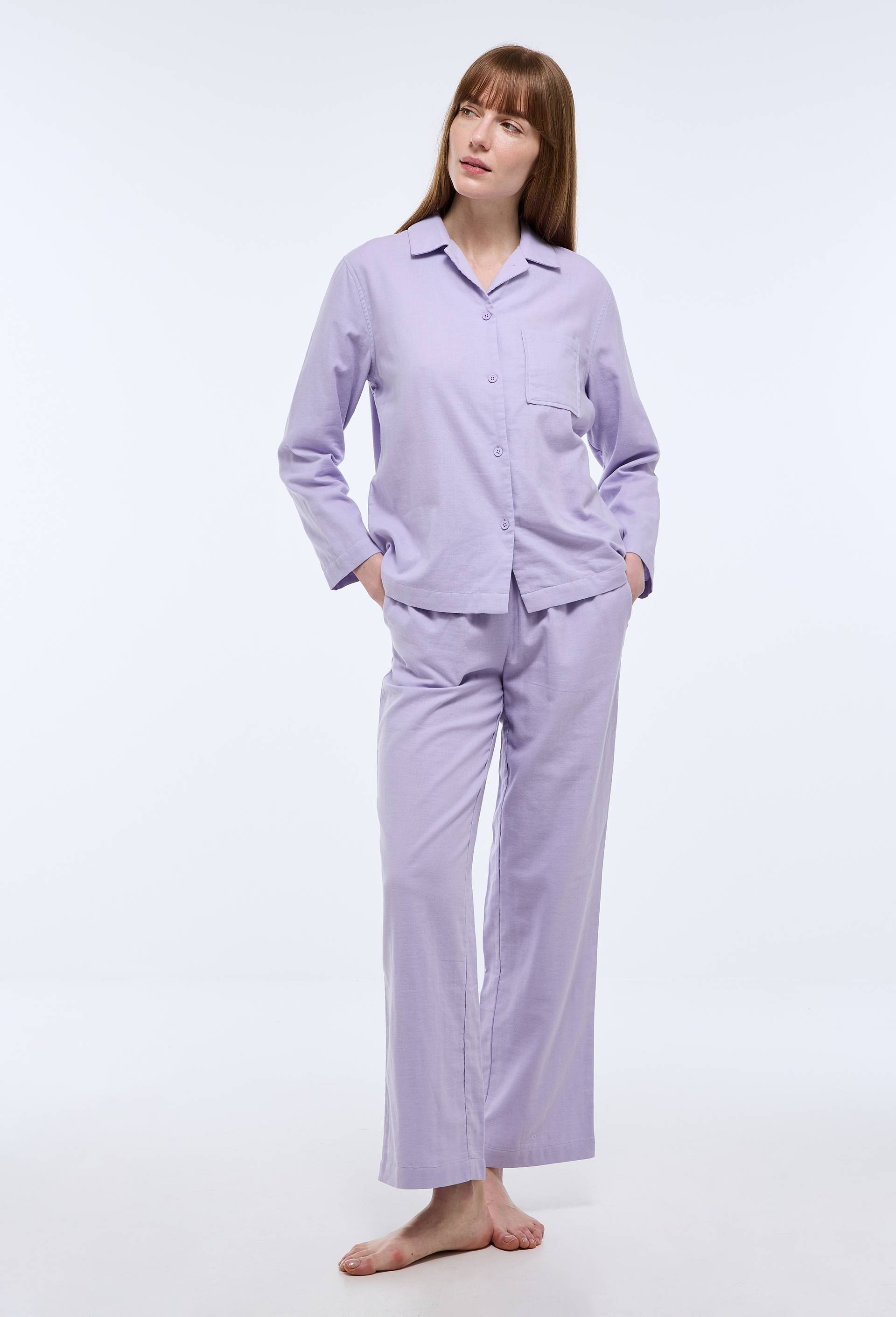 Pyjama long uni en coton, Violet clair, large image number 0