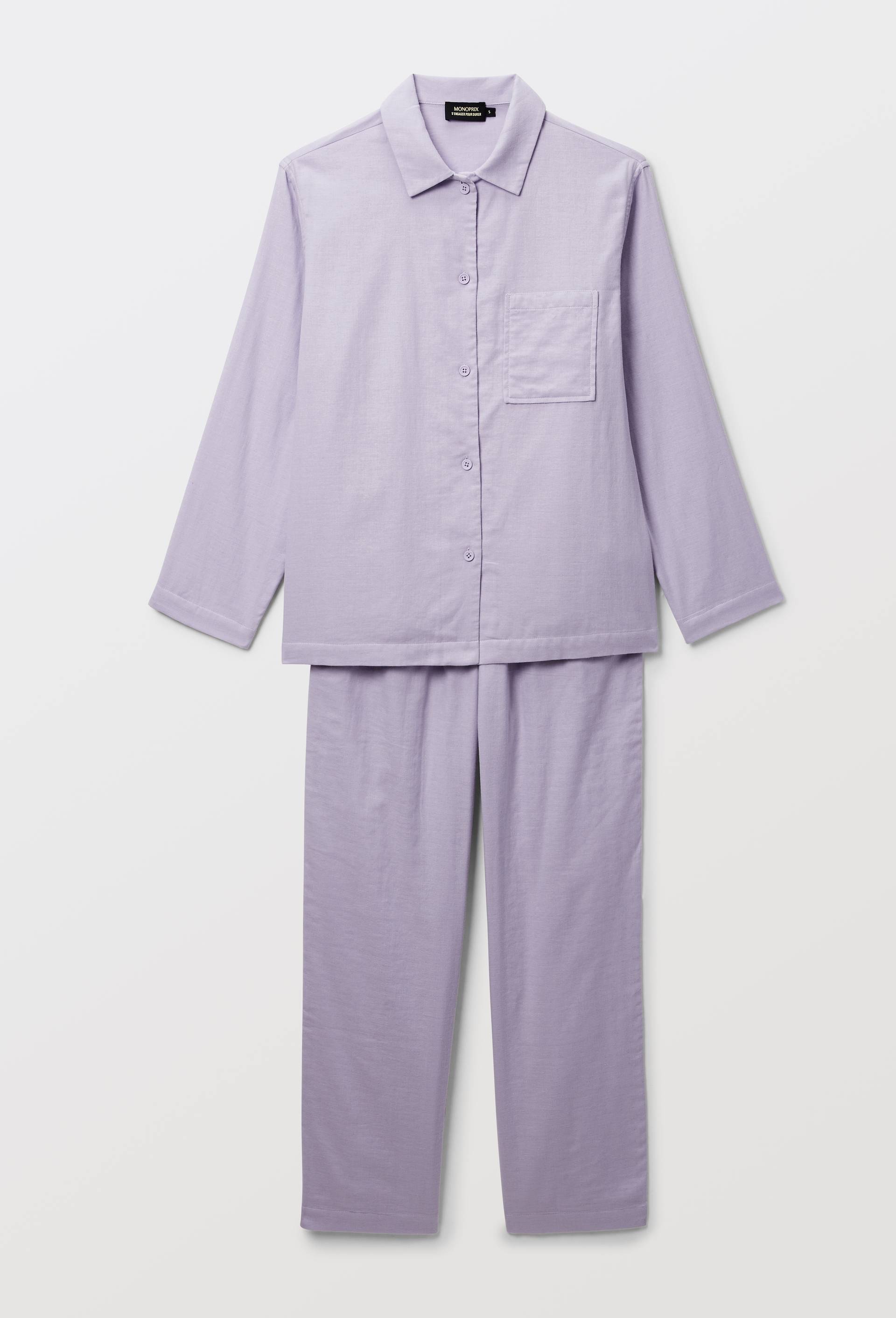 Pyjama long uni en coton, Violet clair, large image number 2