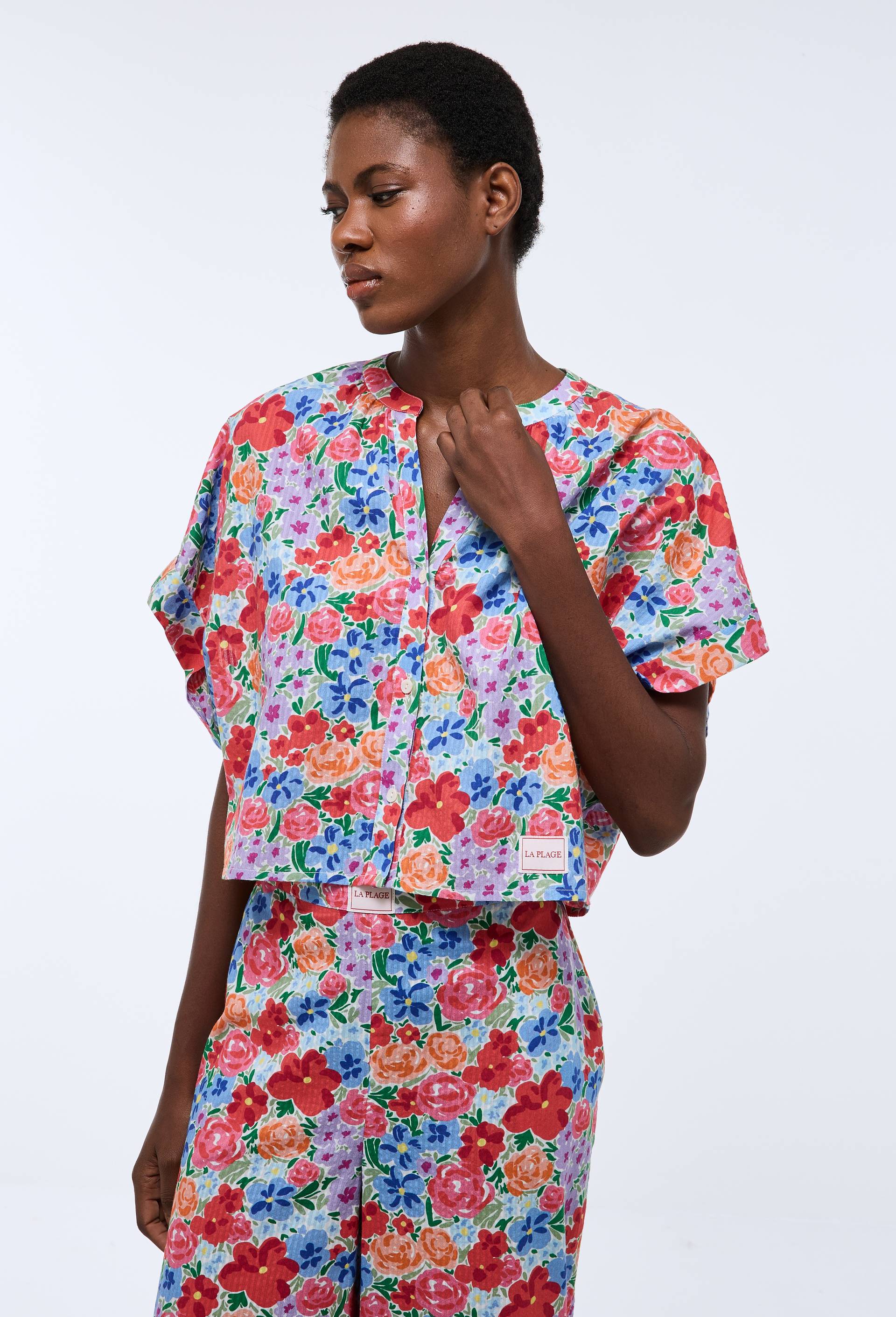Chemise de plage imprim&eacute; floral en coton BIO GOTS, Bleu, large image number 0.0