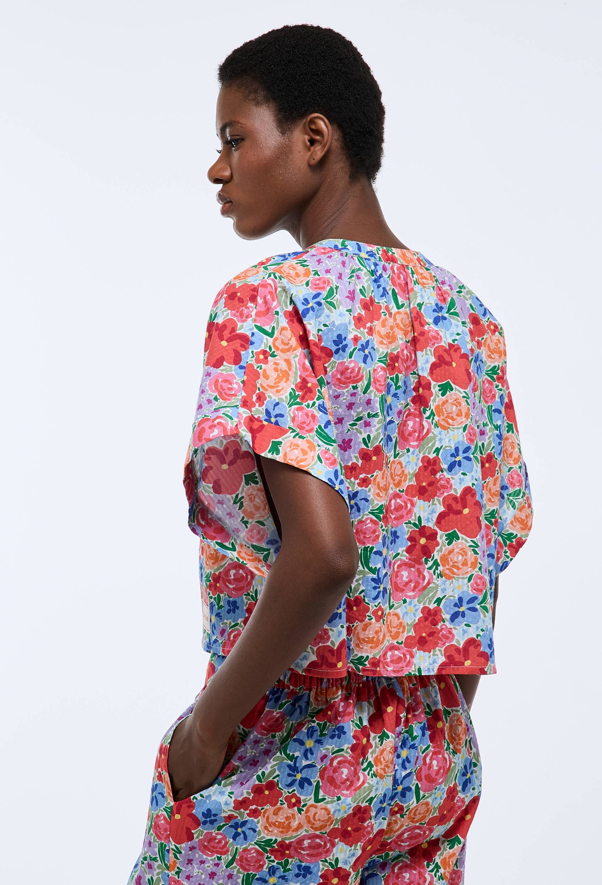 Chemise de plage imprim&eacute; floral en coton BIO GOTS, Bleu, large image number 1