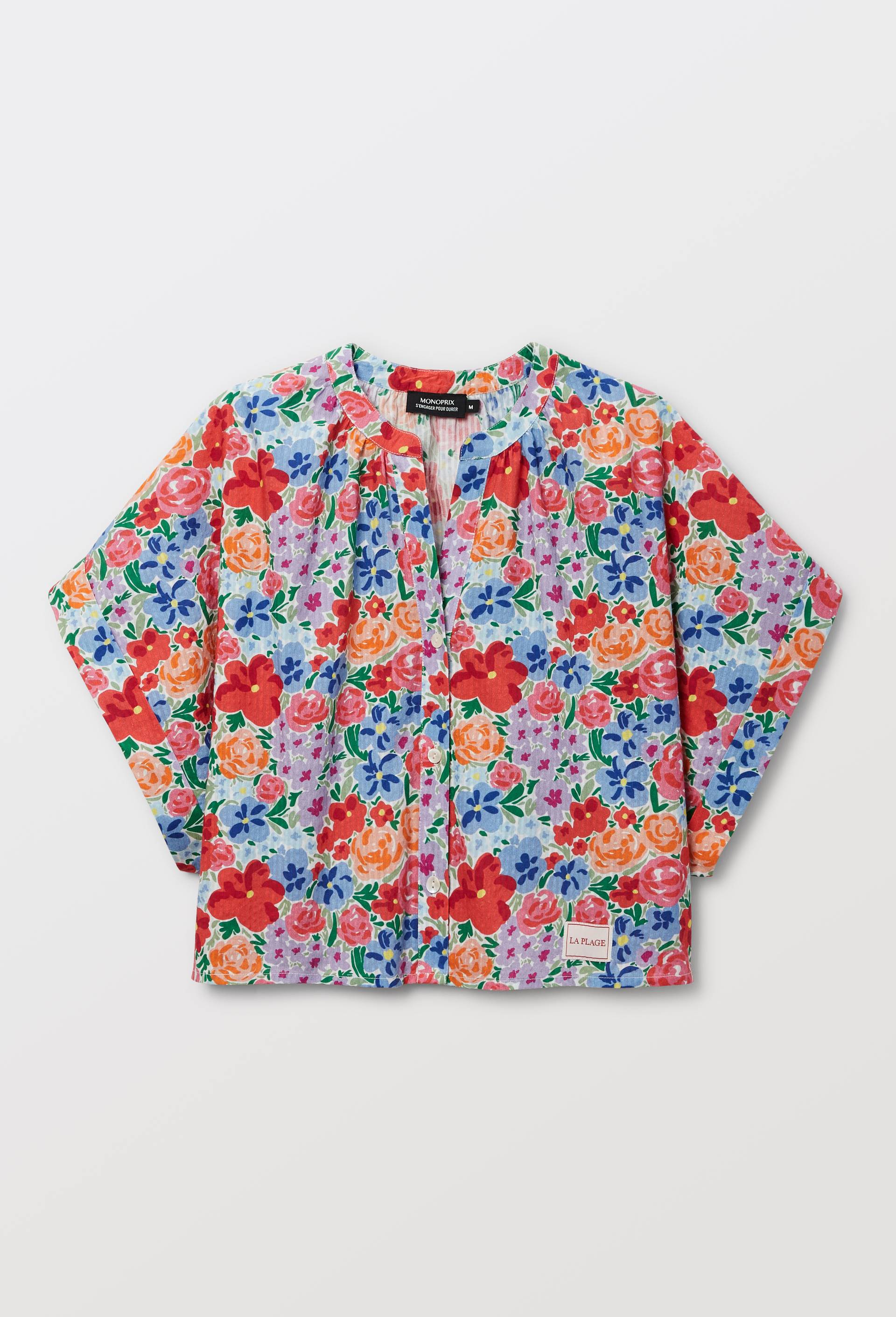 Chemise de plage imprim&eacute; floral en coton BIO GOTS, Bleu, large image number 2.0