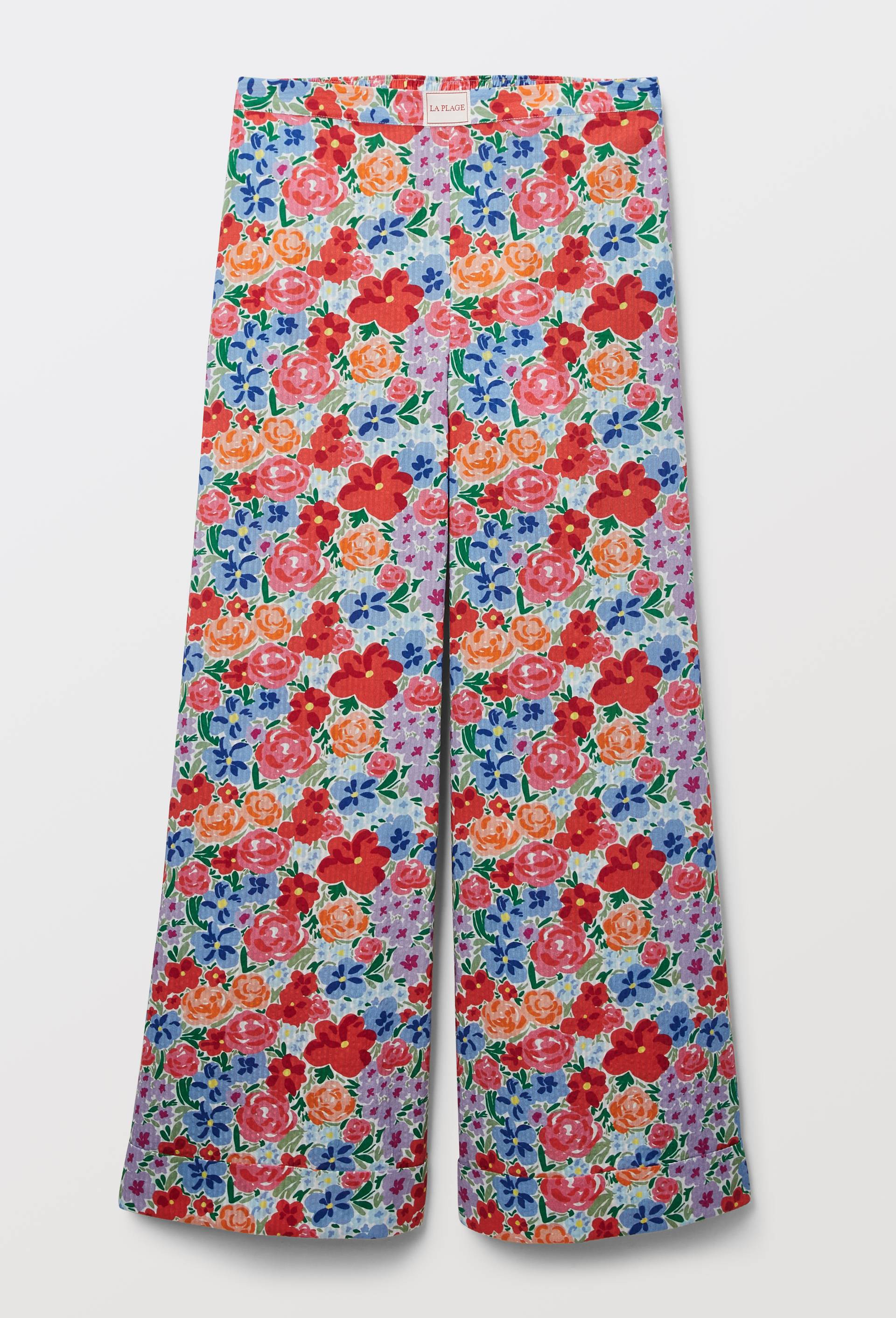 Pantalon de plage imprim&eacute; floral  en coton BIO GOTS, Bleu, large image number 2.0