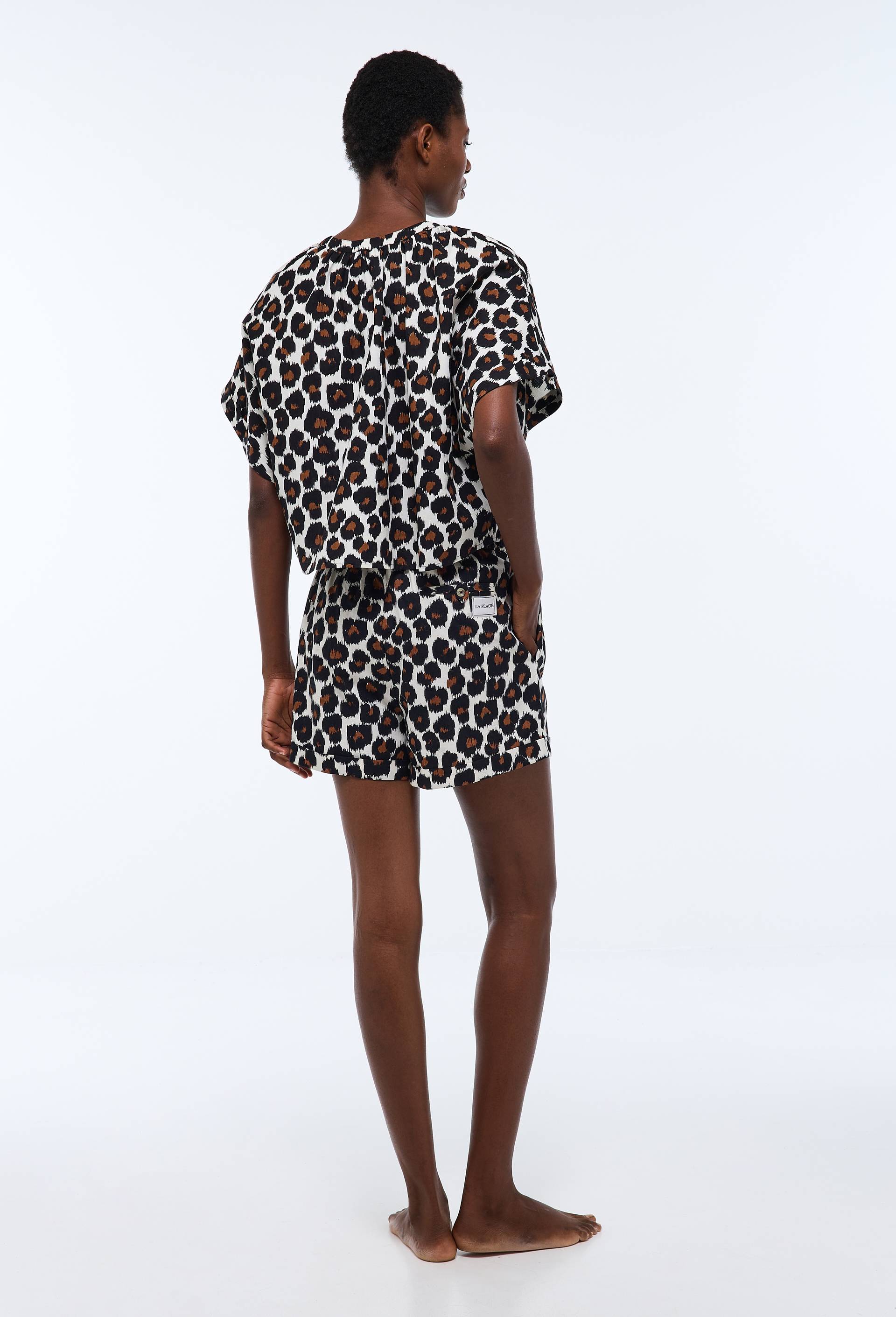 Short de plage imprim&eacute; animalier en coton BIO GOTS, Beige clair, large