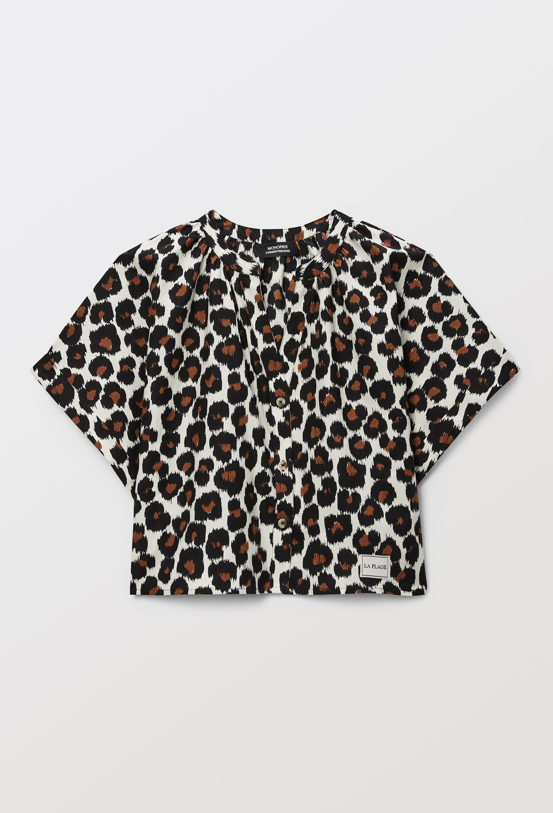 Chemise de plage imprim&eacute; animalier en coton BIO GOTS, Beige clair, large image number 2.0