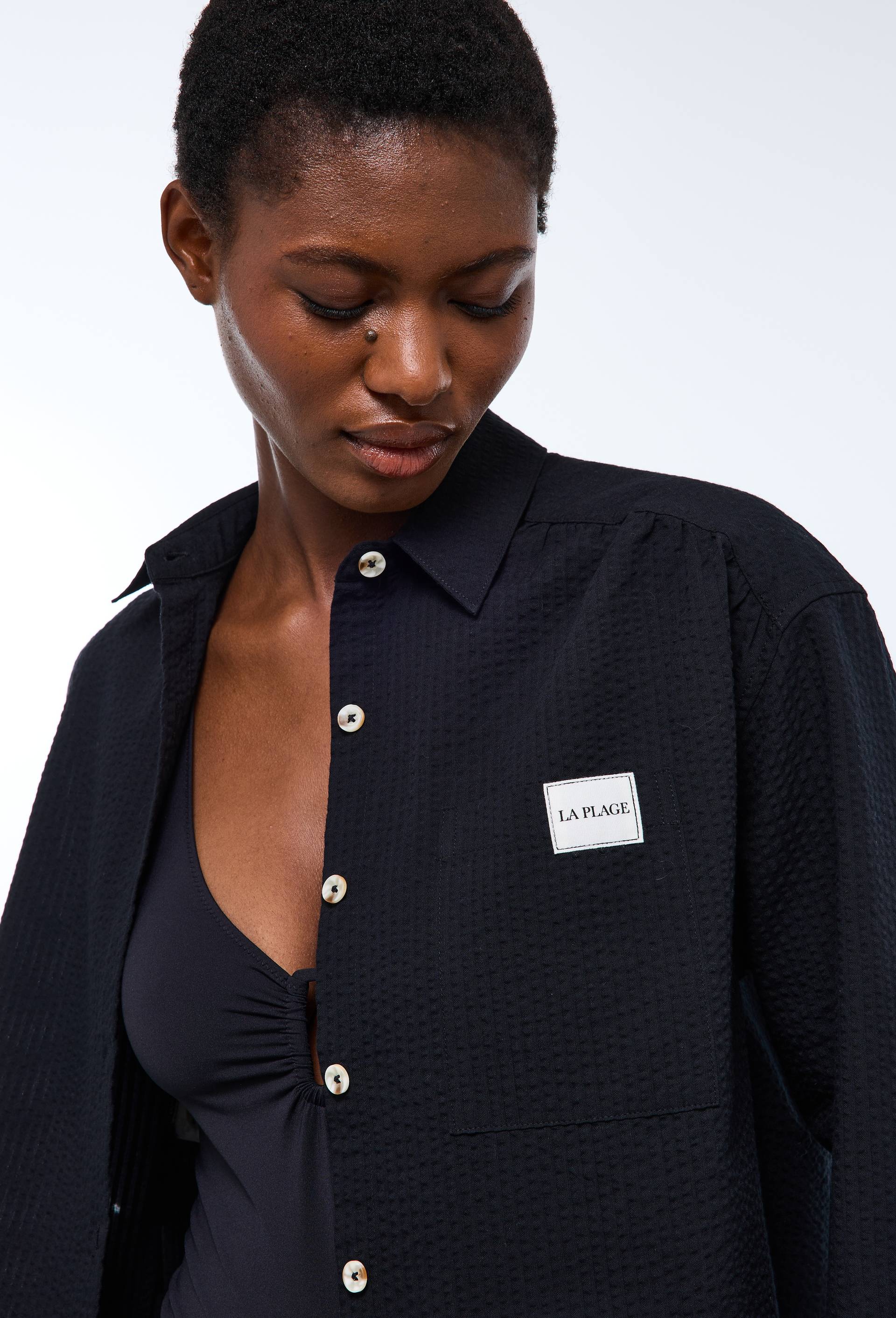 Chemise de plage en coton BIO GOTS, Noir, large image number 0