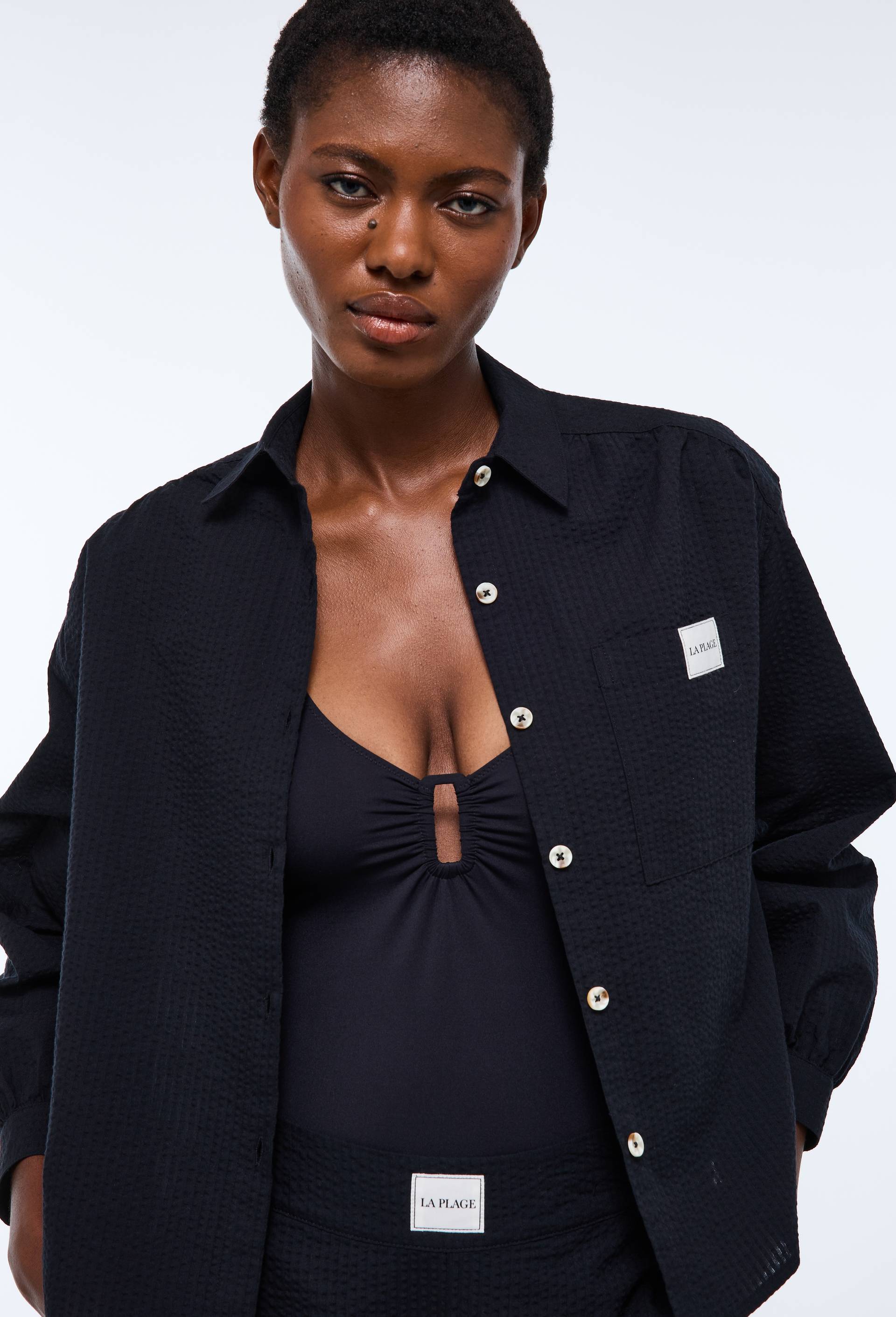 Chemise de plage en coton BIO GOTS, Noir, large image number 1