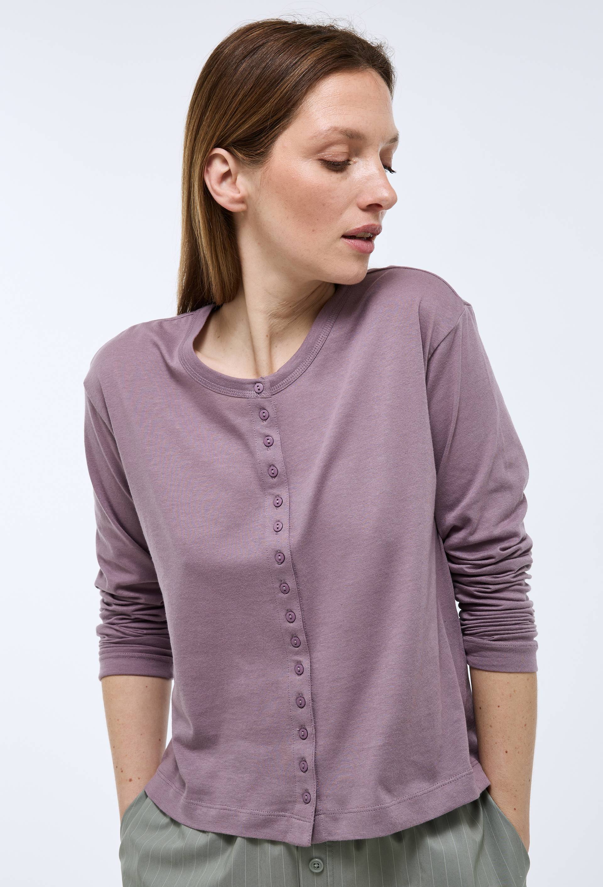 Cardigan uni en coton bio GOTS, Violet, large image number 0